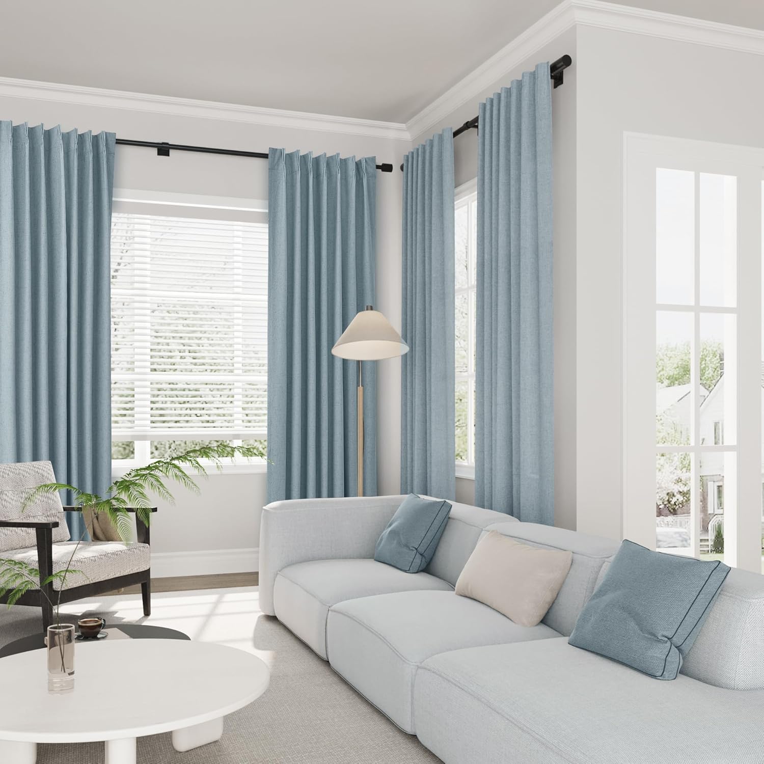 Joywell Linen 100% Blackout Curtains 84 Inch Long,Room Darkening Pinch Pleated Back Tab Drapes with Hooks Thermal Insulated Window Draperies Elegant for Bedroom Living Room,W40 x L84,Blue,2 Panels