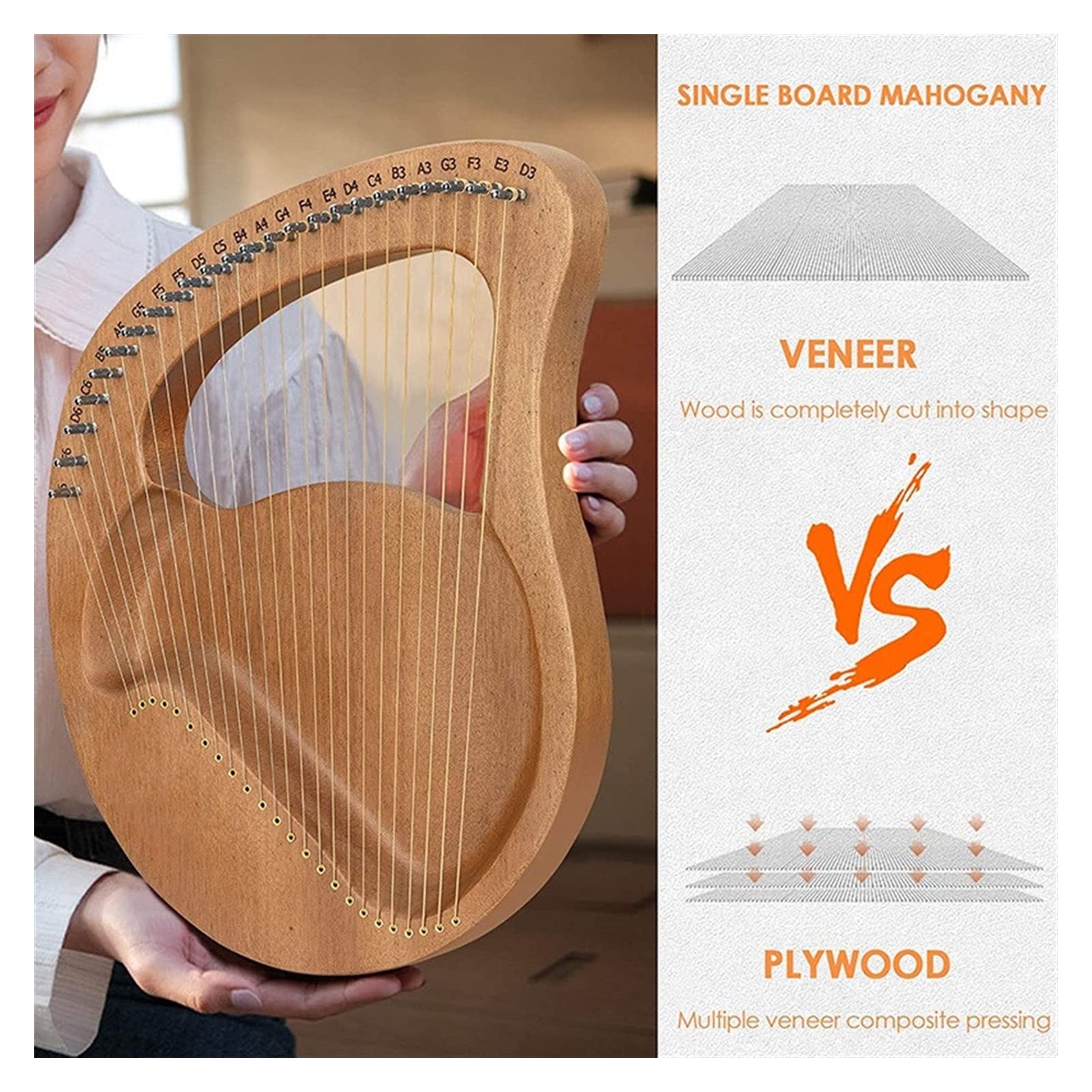 Arpa portatile, violino greco, arpa portatile, strumento musicale, arpa lira 24 corde con chiave accordatura per amanti della musica e principianti.