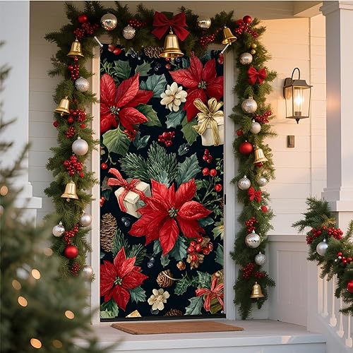 NYZE Decoración de cubierta de puerta de Navidad para interiores, Papá Noel, calcomanías de pan de jengibre, pancarta de fiesta de Navidad al aire