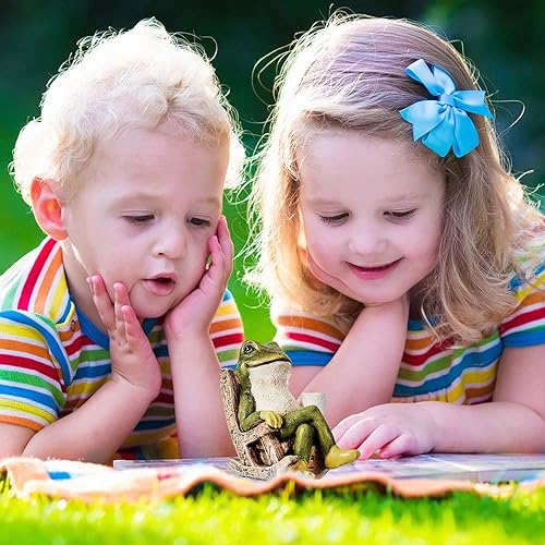 Miniatura 5 de Jetec Estatua de jardín de rana en miniatura, hada en miniatura, accesorio para exteriores, estatuas de rana solar, estatuas de resina para patio,