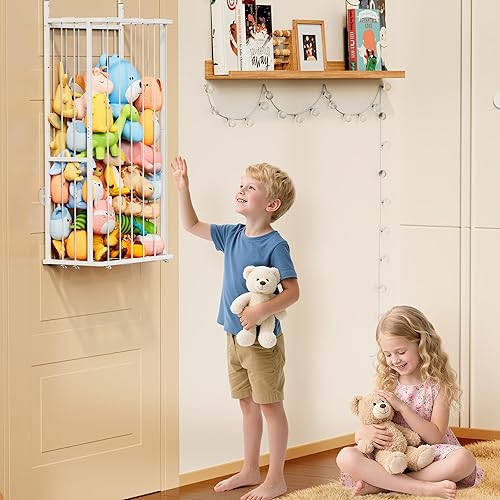 Miniatura 6 de SWTYMIKI Almacenamiento colgante de animales de peluche, organizador sobre la puerta para rellenos, estante organizador de juguetes para guardería,