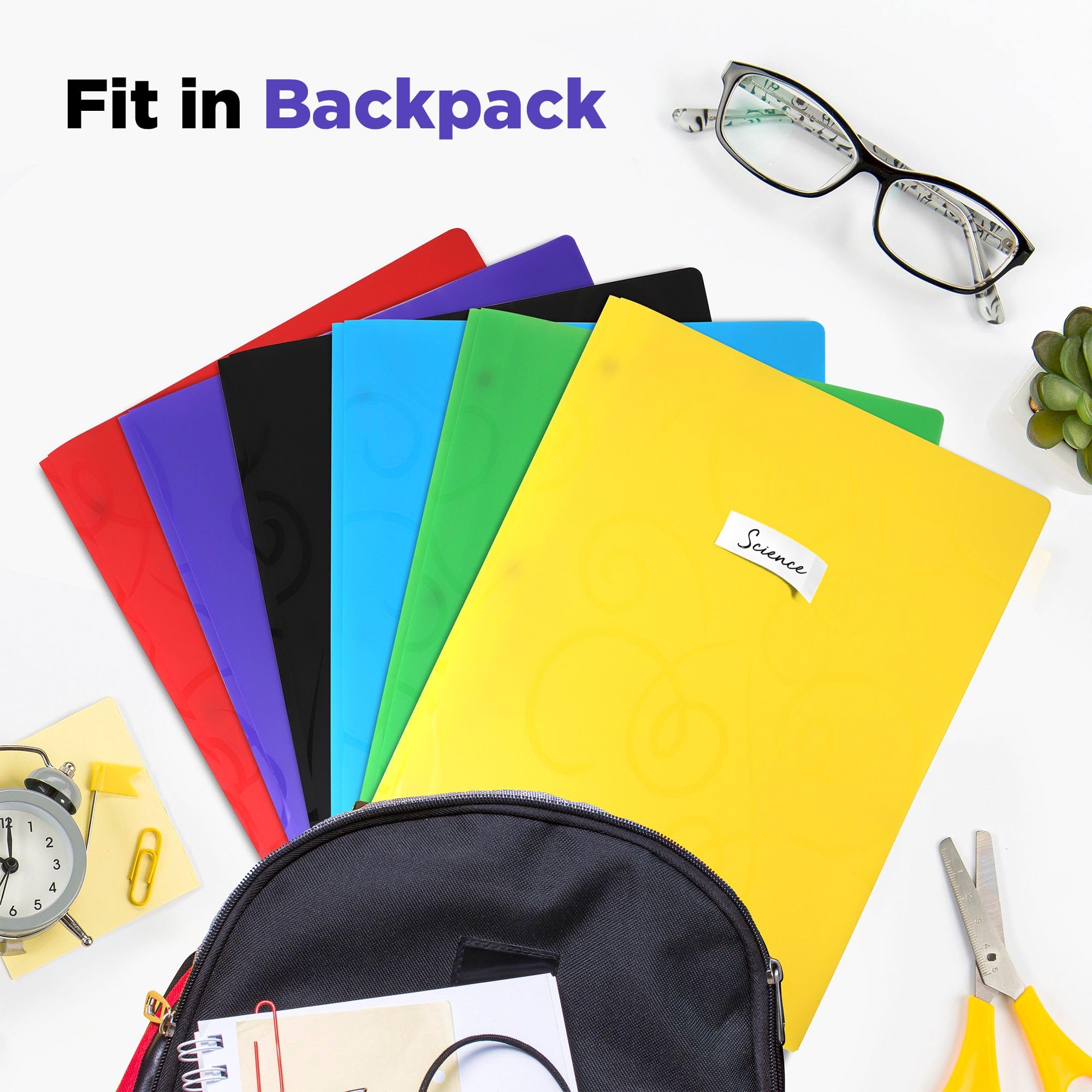 Darice 24-Pack 2-Pocket Plastic Folders - Letter Size, 3-Prong, Business Card Slot, 6 Colors, Waterproof - View #8