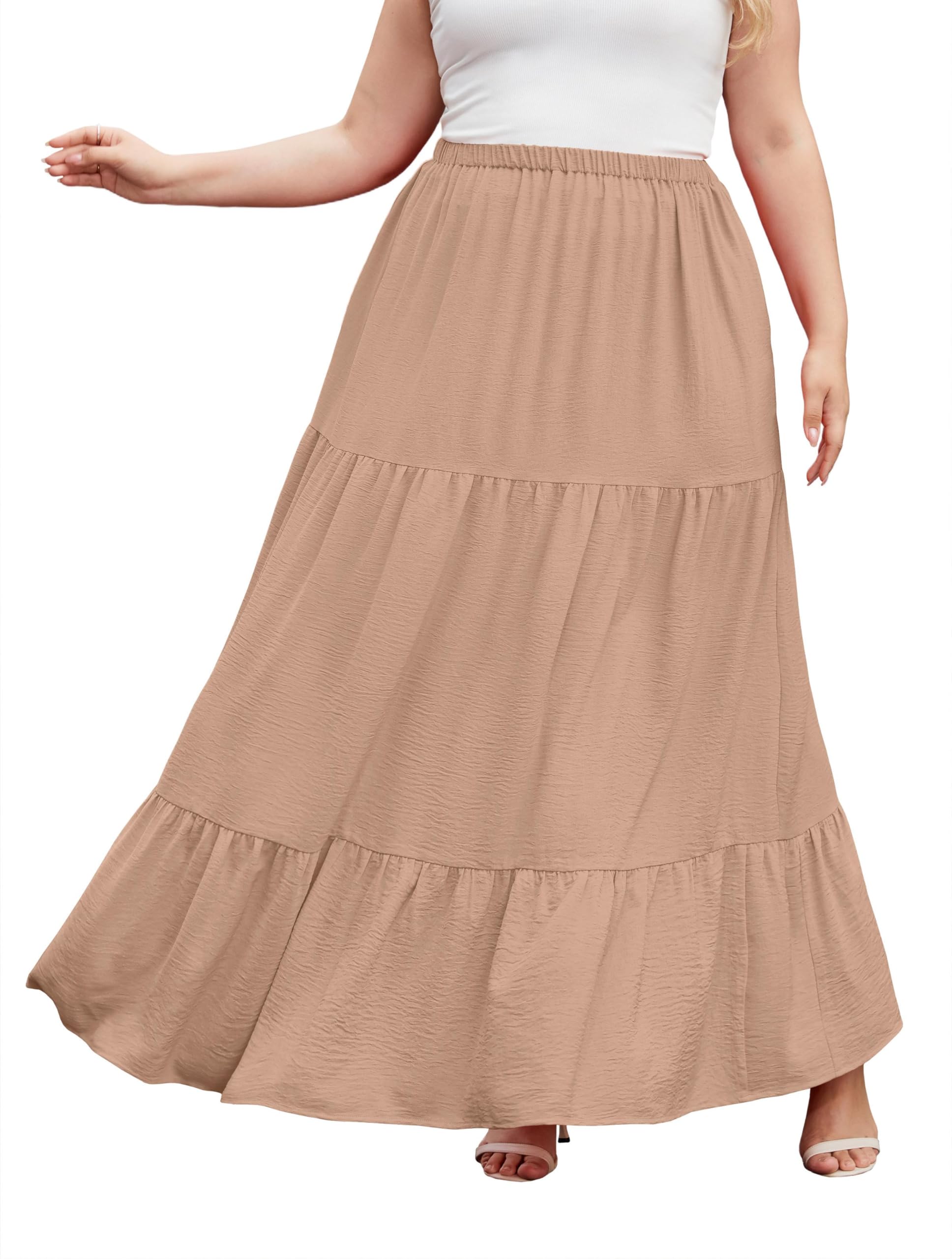SHIJIALI Womens Plus Size Casual Boho High Waisted Flowy Maxi Skirts Trendy Floral Pleated Long Skirts with Pockets