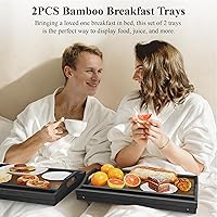 Vista 6 de Easoger - Juego de 2 bandejas para desayunar en la cama para comer, bandeja de mesa de cama de 16.92 x 12.6 pulgadas con patas y asas plegables