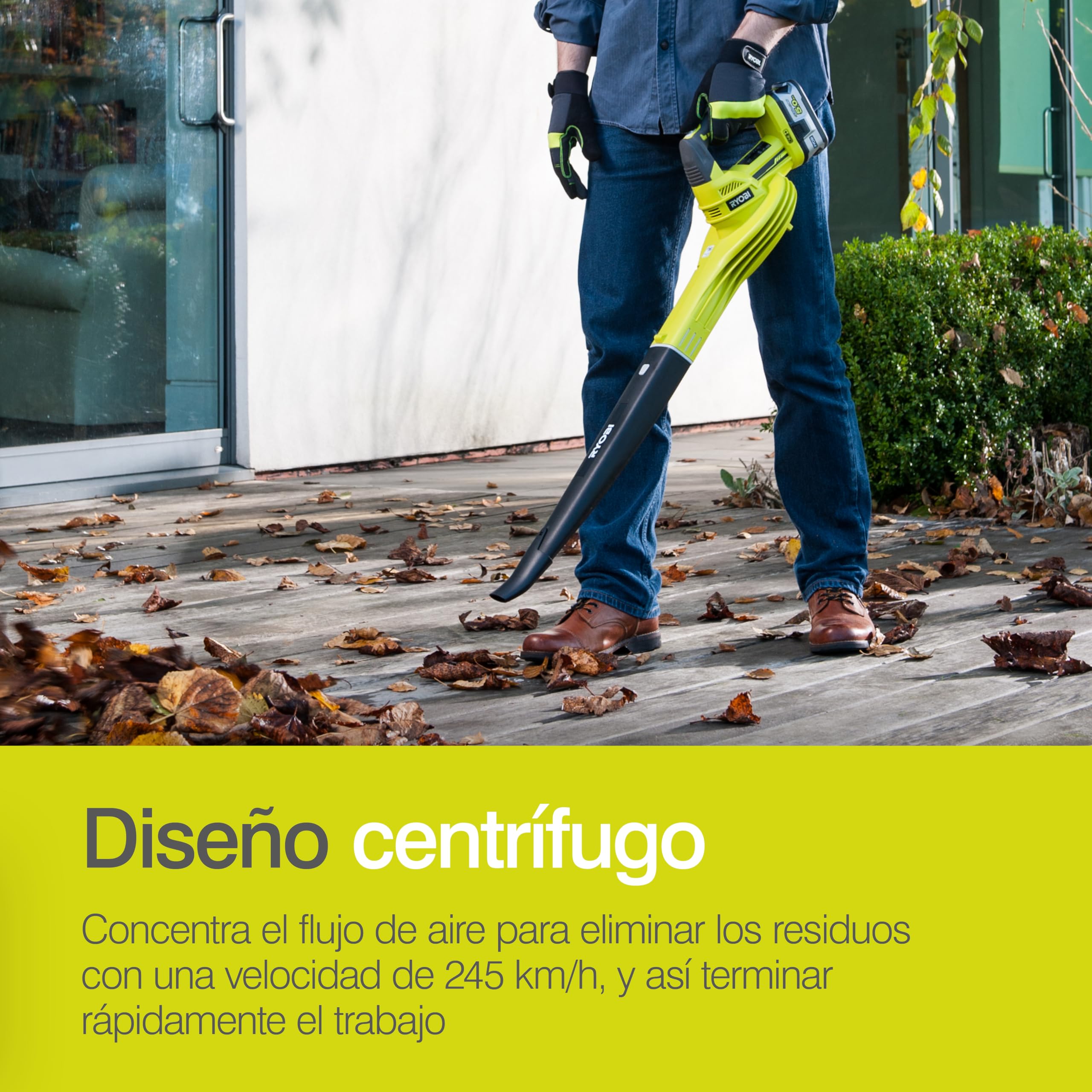 RYOBI Soplador Inalámbrico 18V One+ 245 km/h – Limpieza de Jardines, Terrazas y Caminos – (Sin batería ni Cargador)