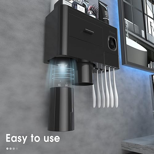 Miniatura 3 de iHave 2 tazas de soportes para cepillos de dientes y barras de agarre para baños, color negro