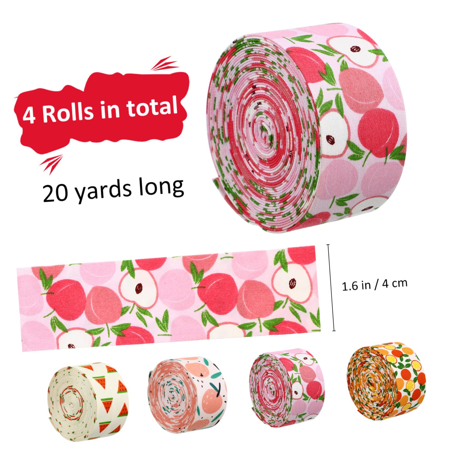 4 Rollen Teiliges Sommerstoff Bänder mit Fruchtigem Druck Weiches Reißfestes Polyamid Webband Shower und Blumenstrauß Dekorationsband Yards Vielseitig für Geschenkverpackung und