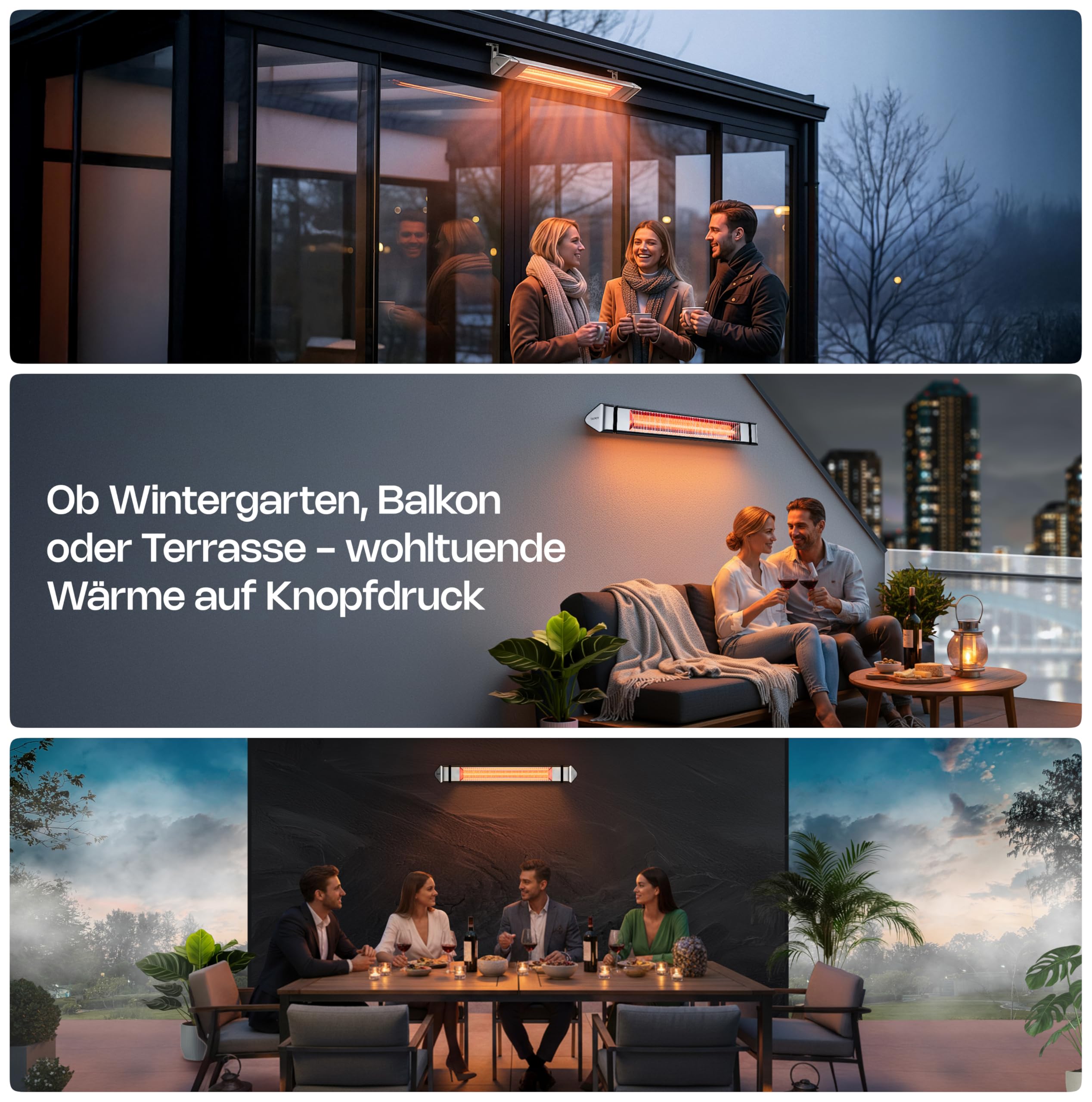 VASNER Teras 25 Basix – Elektrischer Terrassenstrahler mit 1 Heizstufe, 2500 Watt, Infrarot Heizstrahler für Outdoor, Infrarotstrahler Gastro/Terrasse, extern steuerbar (Schwarz)
