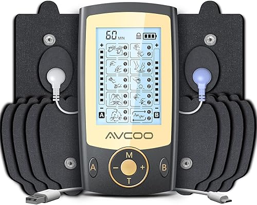 Estimulador muscular independiente de doble canal TENS estimulador muscular AVCOO de 20 modos para aliviar el dolor con 12 almohadillas de electrodo