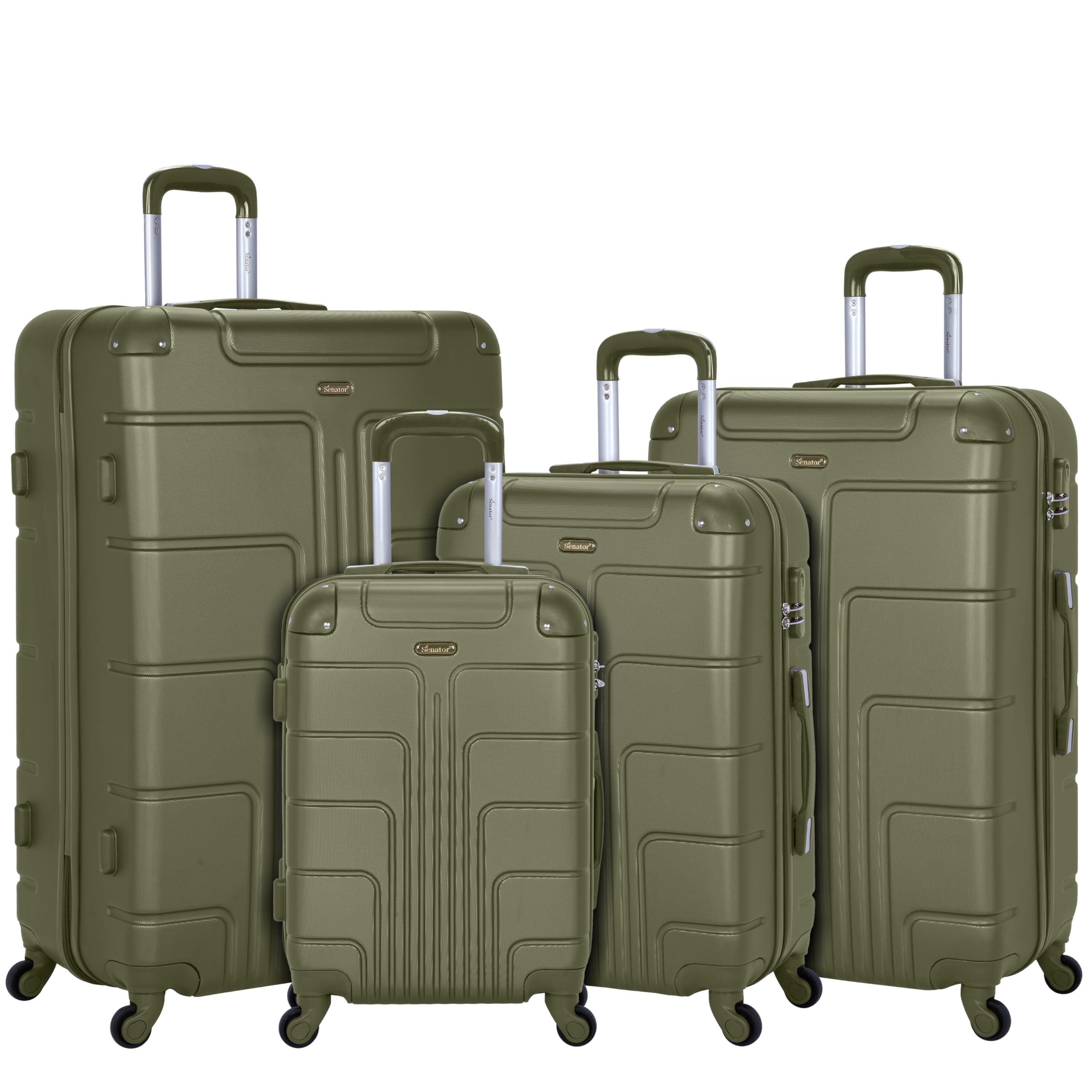 Senator Hard Shell Luggage Set 4-Piece Suit Case on Wheels for Unisex Travel A1012 | ABS Lightweight Hard sided Luggage with Spinner Wheels 4 (Set of 4, Olive)