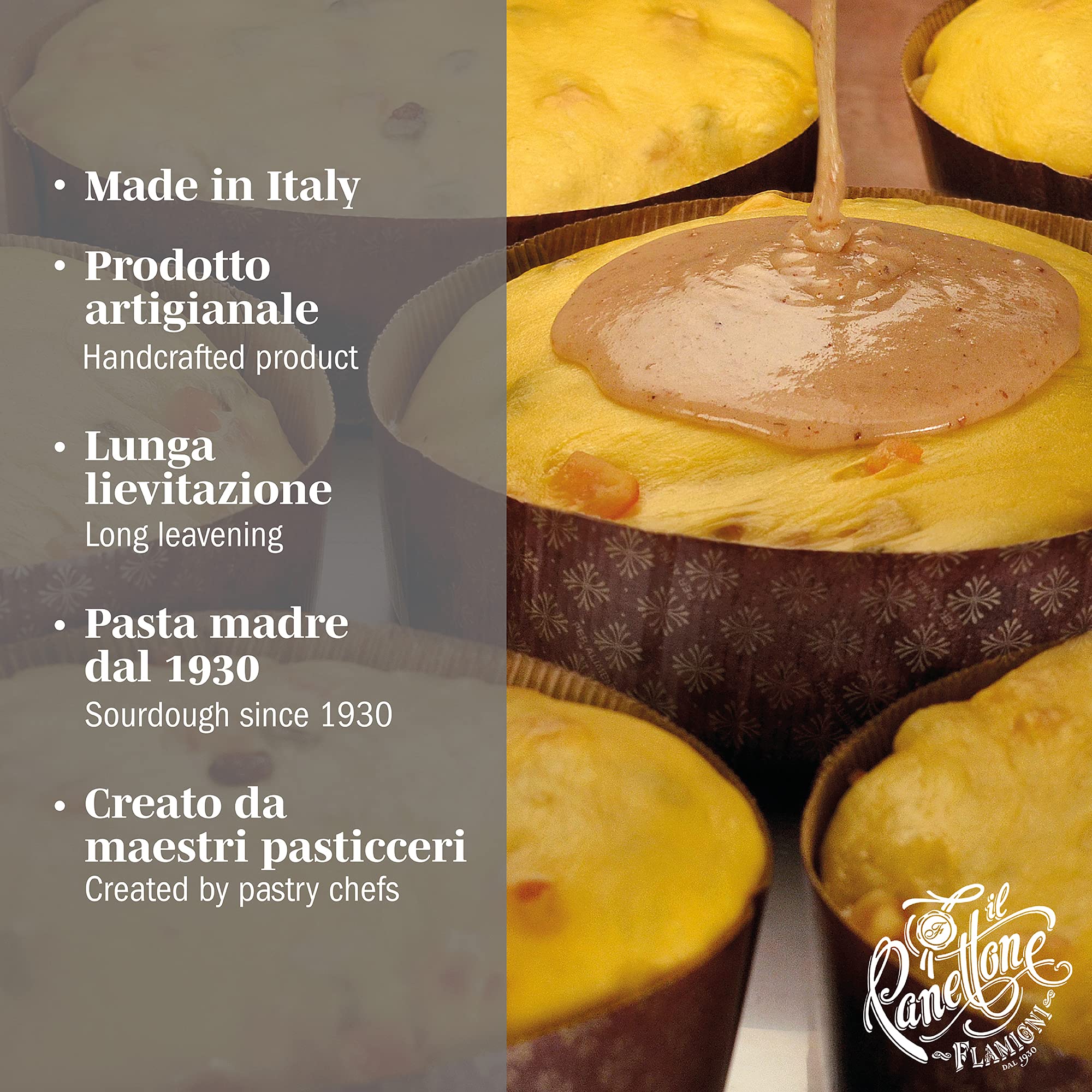 FLAMIGNI, Panettone Artisanal Italien Farci Mont Blanc à la Crème de Marrons et Morceaux de Marrons Glacés, Glacé au Chocolat Blanc et Meringues Croquantes, Coffret Spécial Noël, 950 gr
