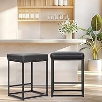 ALPHA HOME Set di 2 sgabelli da bar con poggiapiedi, per la colazione in pelle PU, backless, cucina, sala da pranzo, caffè, per interni ed esterni (nero)