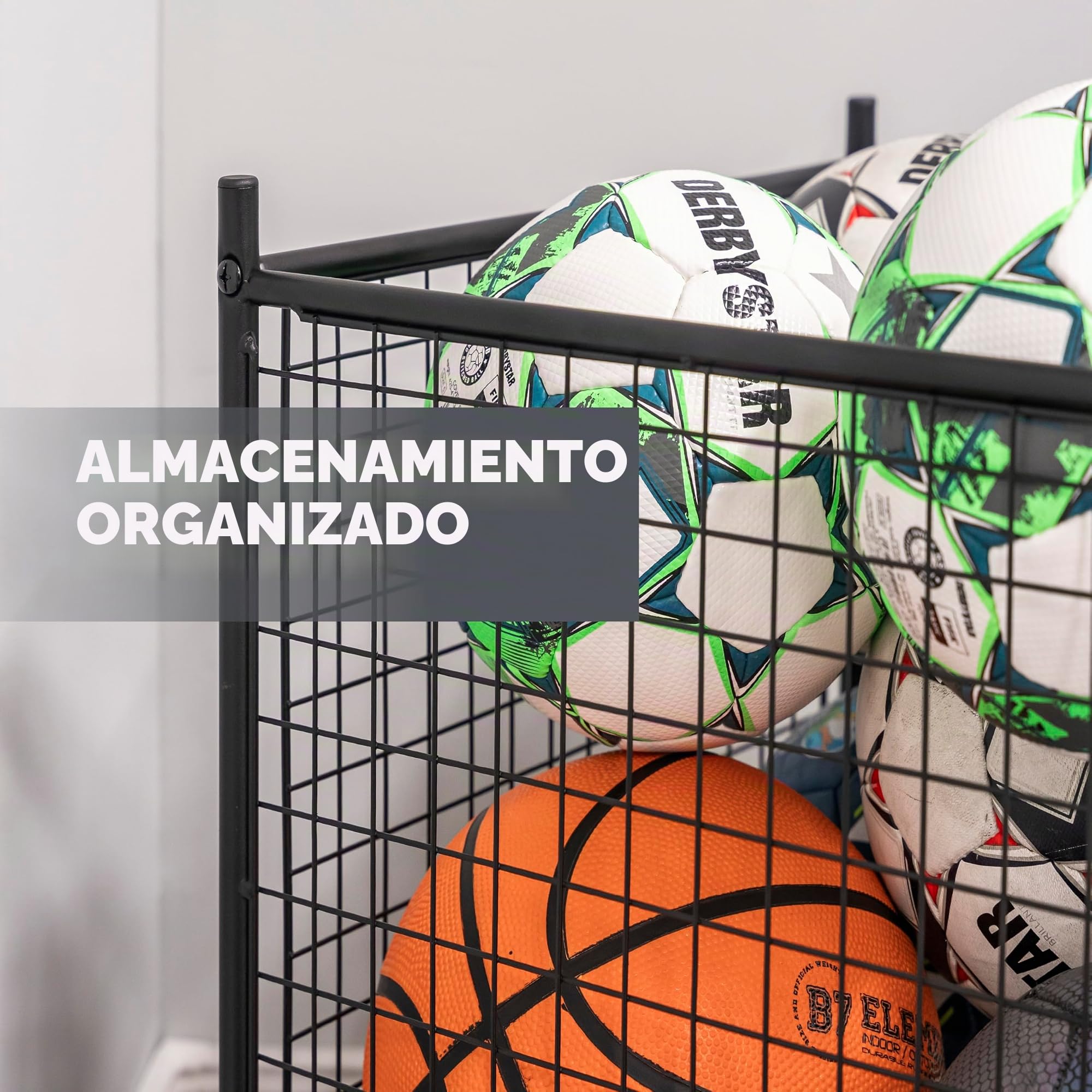 eluno Carrito apilable para balones de fútbol, voleibol, baloncesto, balones de baloncesto, etc. Con 5 correas en un lado, de acero negro