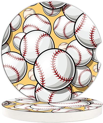 Juego de 2 posavasos de béisbol y sóftbol para automóvil para bebidas, juego de 2 posavasos absorbentes de piedra de cerámica con muesca de dedo y