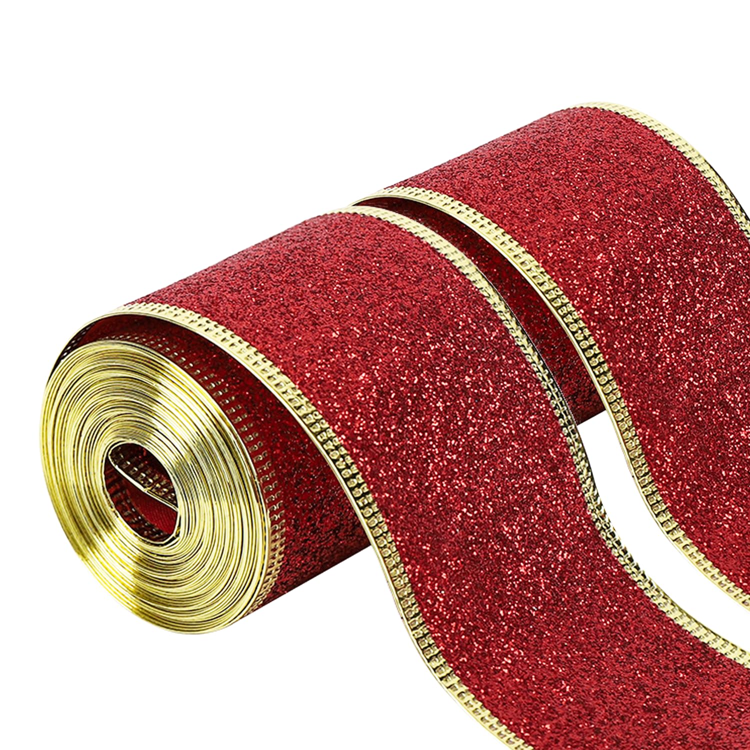 Goldband, Weihnachtsband, 5,1 cm, Metallicband, dick, goldfarben, glitzernd, Festival-Dekoration, Raumdekoration, Heimdekoration, Bürodekoration, Weihnachtsdekoration, Rot, 20 Meter