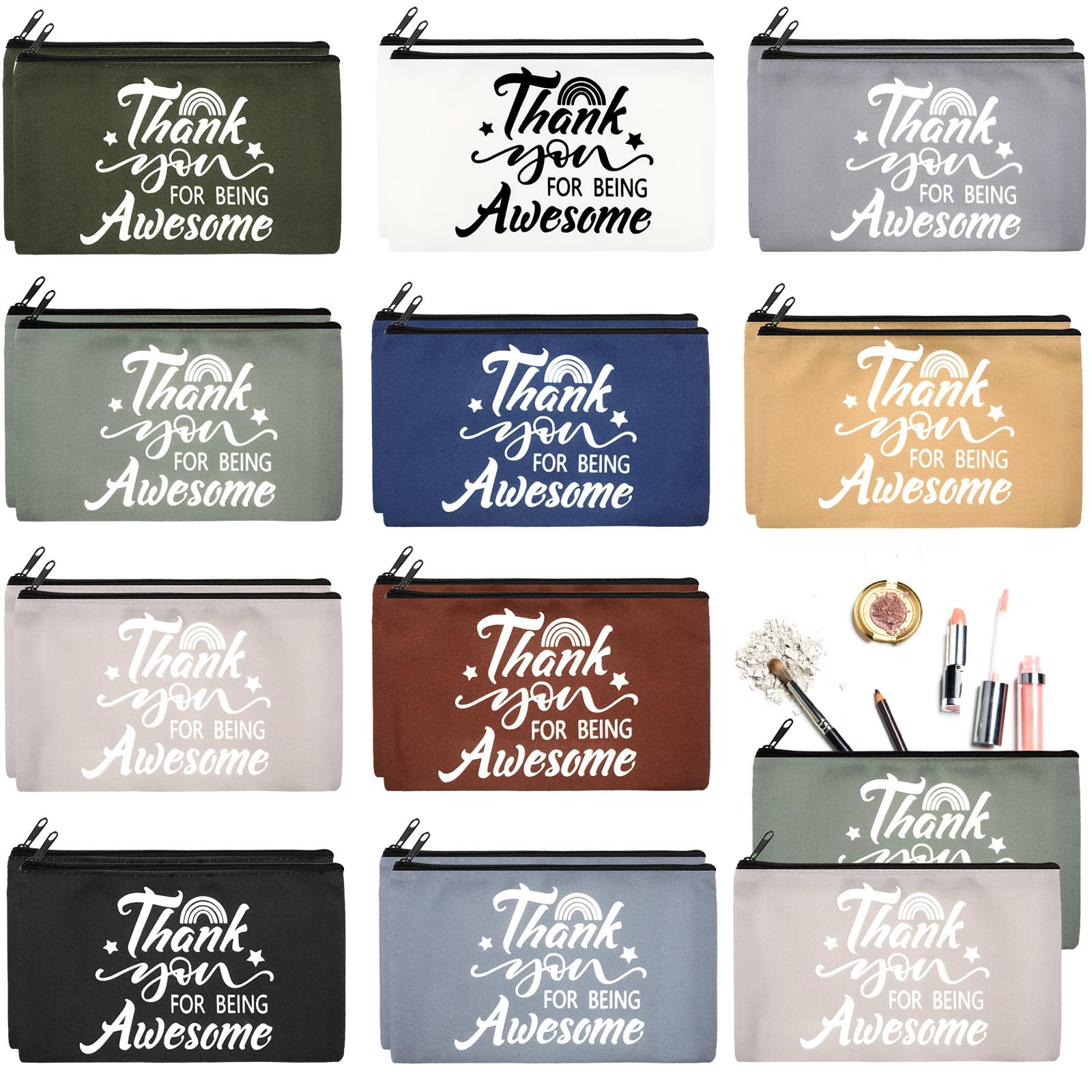 Reginary 20 Pcs Inspirational Gifts Bulk for Women Cosmetic Bag Makeup Bag with Zipper for Graduation Birthday Encouragement Appreciation Gifts(