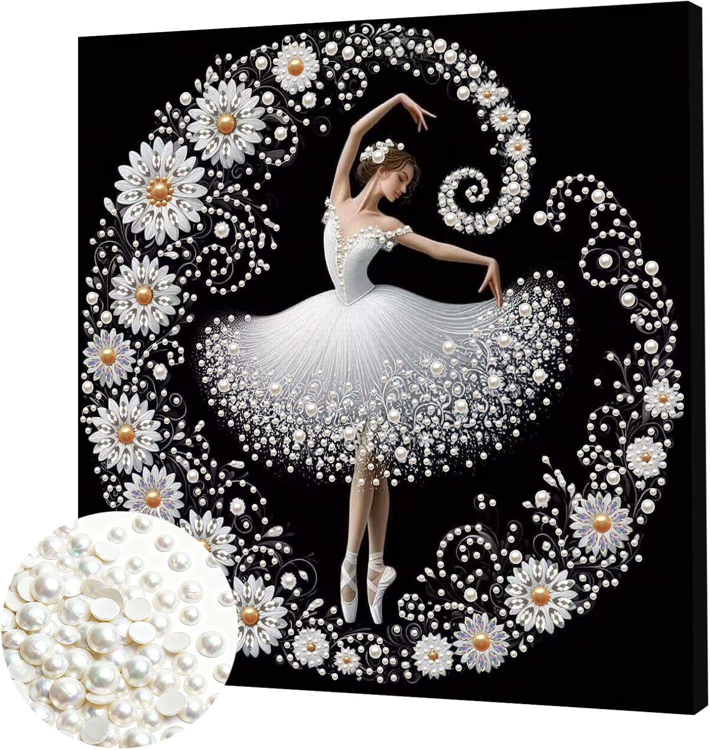 DIY Pearl Painting Kit with Wooden Frame, 3D Plastic Pearl Gemstone Ocean Art Craft for Adults Beginners, Diamond Art Kits for Adults, Home Wall Decor Ready Gift for Women (Ballet Girl-B)