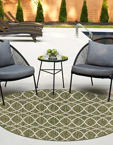 Miniatura 4 de Unique Loom Outdoor Trellis Collection - Alfombra de área (10 pies, redonda, verdemarfil)