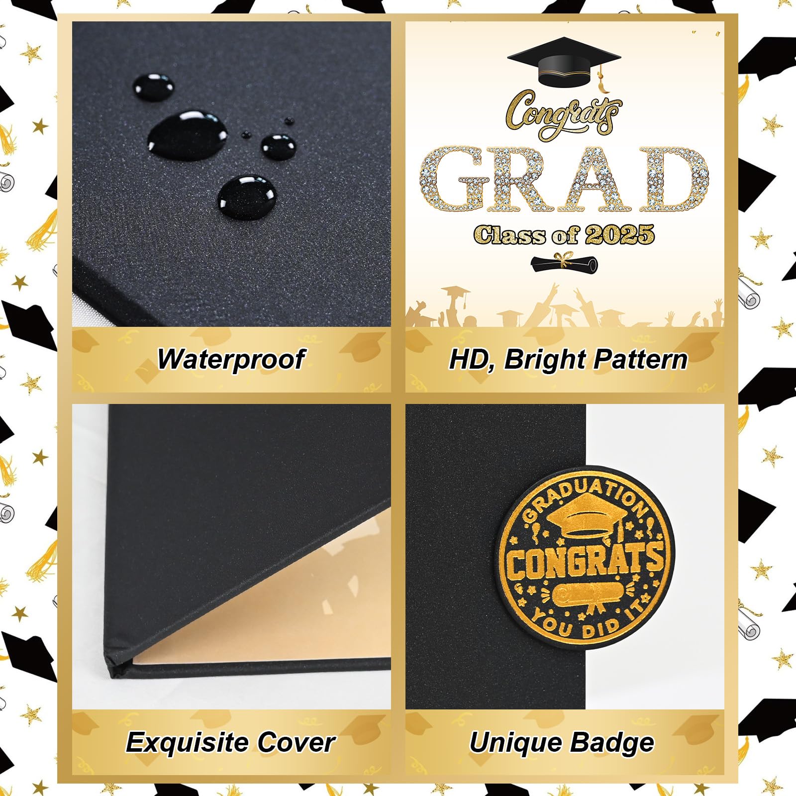 Graduation Decorations 2026 Black Gold Graduation Guest Book to Sign Class of 2026 Signature Guestbook Alternative Party Gifts Keepsake Congrats Grad Signing Memory Card Board College High School - Image 3