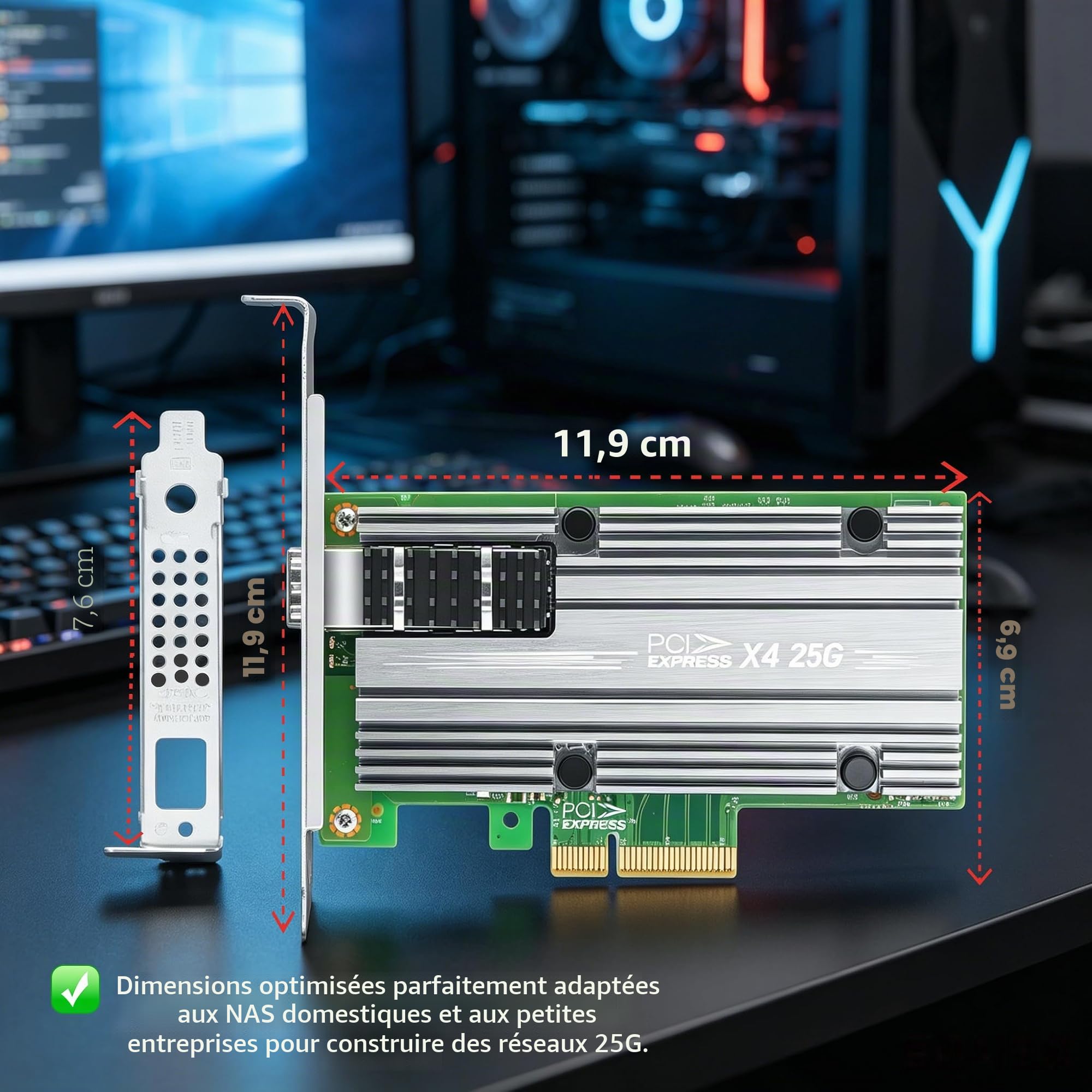 pour Mellanox ConnectX4 25Gb Adaptateur Serveur Ethernet, PCIe 3.0 X4, 1*SFP28 Port, RDMA, 25/10 / 1 Gbps, 25Gigabit NIC Support Windows Server/Windows/Ubuntu/Linux