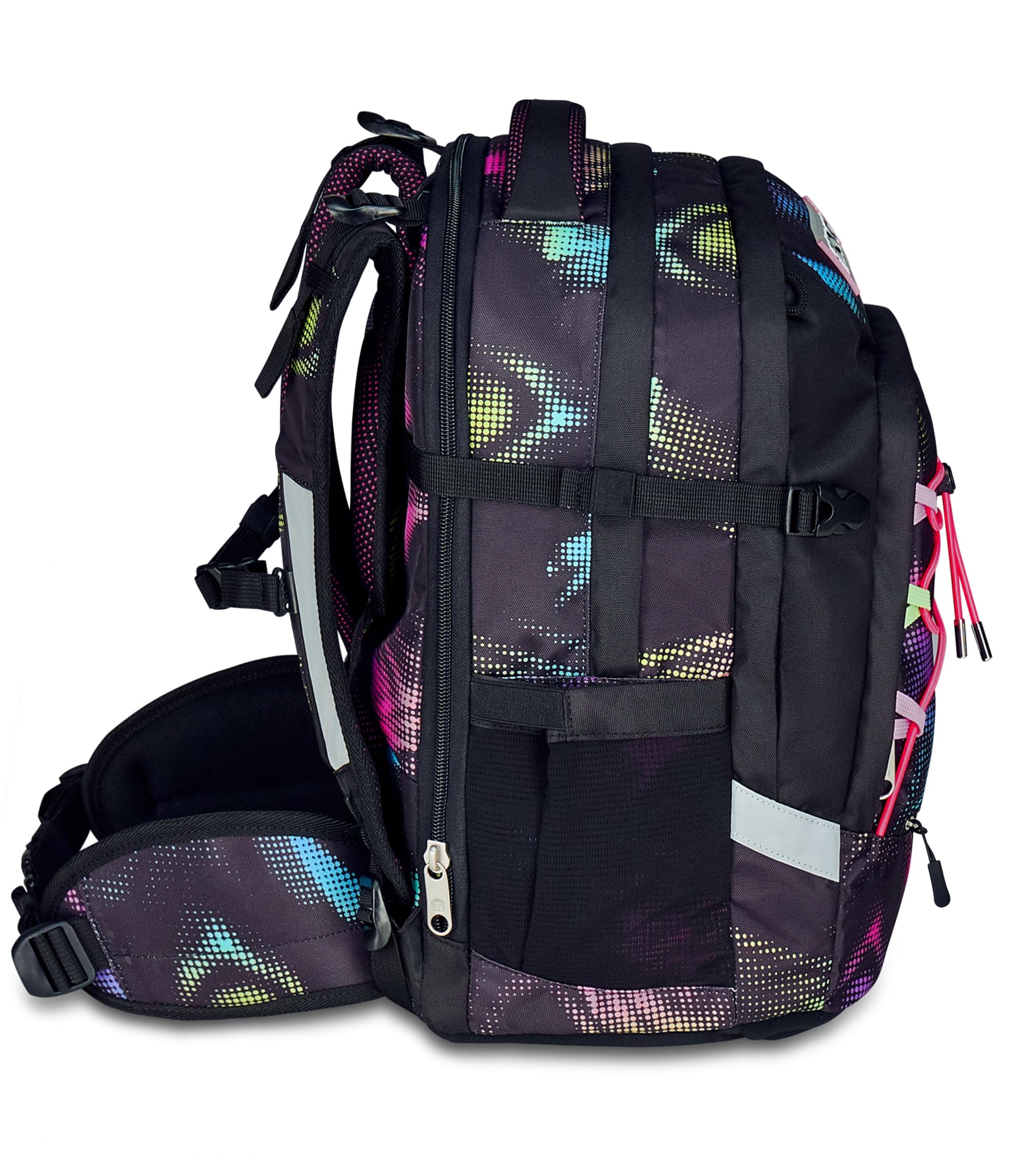 Seven Zaino Scuola Ergonomico Updown Twice, Nero Fucsia, Con Schienale e Spallacci Regolabili, Organizzazione Interna, Tasca Borraccia, 27 L, Zaino Scuola Elementare e Media, Bambina