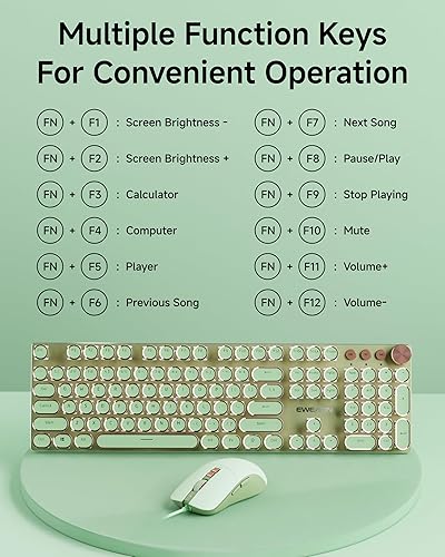 Miniatura 8 de EWEADN - Combo de teclado y mouse con cable para máquina de escribir, teclado mecánico para juegos estilo máquina de escribir, teclados LED