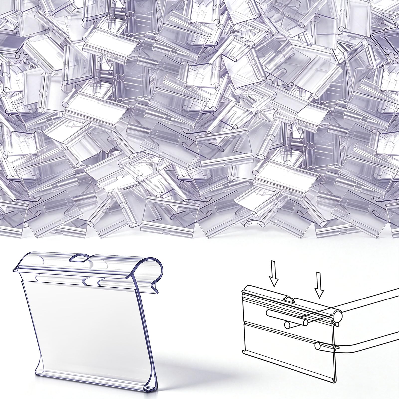 Mifoci 500 porta etichette in plastica per ripiano in filo forato, 6,3 x