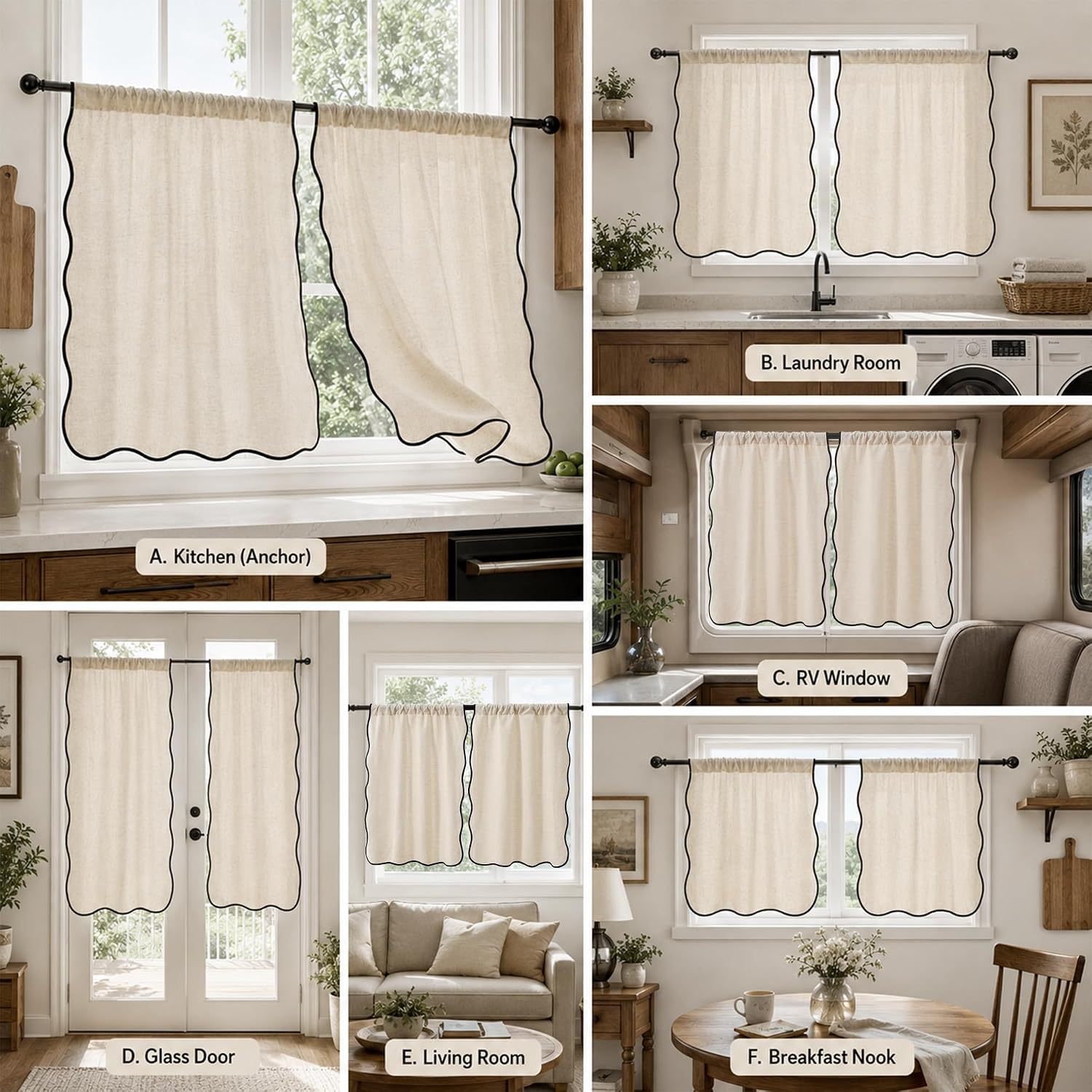 Linen Cafe Tier Curtains for Window, W30 x L36, 2 Panels