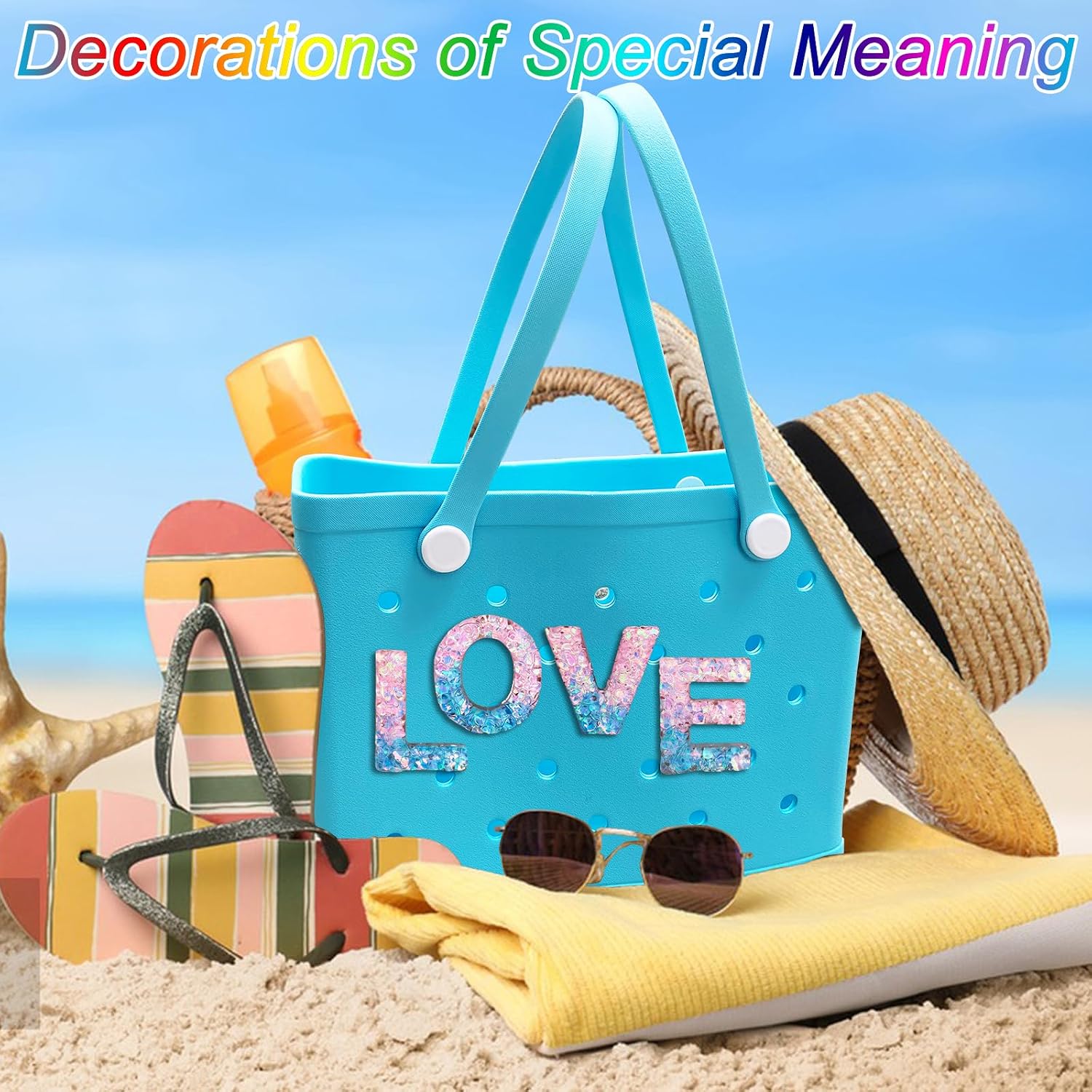 Letter Charms for Bogg Bag, Pink & Blue Relief Sequin Alphabet Lettering Accessories Charms for Bogg and Simply Southern Bag, Insert Decorative Letters Charm for Handbag Beach Tote Bag. image 2