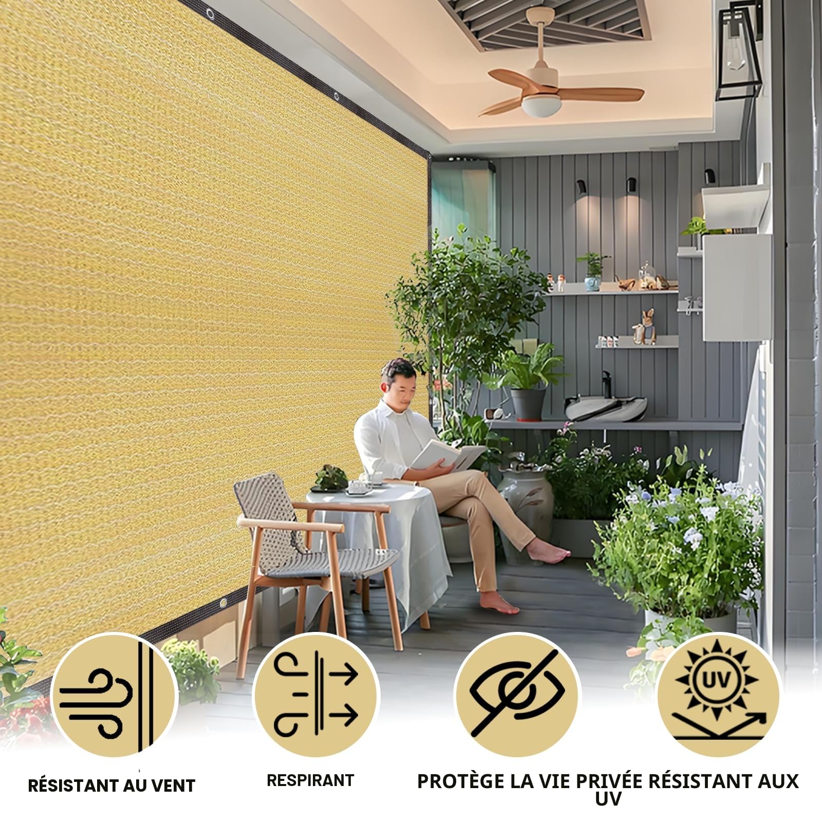 Voile d'ombrage rectangulaire - Filet d'ombrage - Protection Solaire - Protection Contre Les intempéries - 90% Filet d'ombrage pour Jardin, Serre, Patio, terrasse et Camping