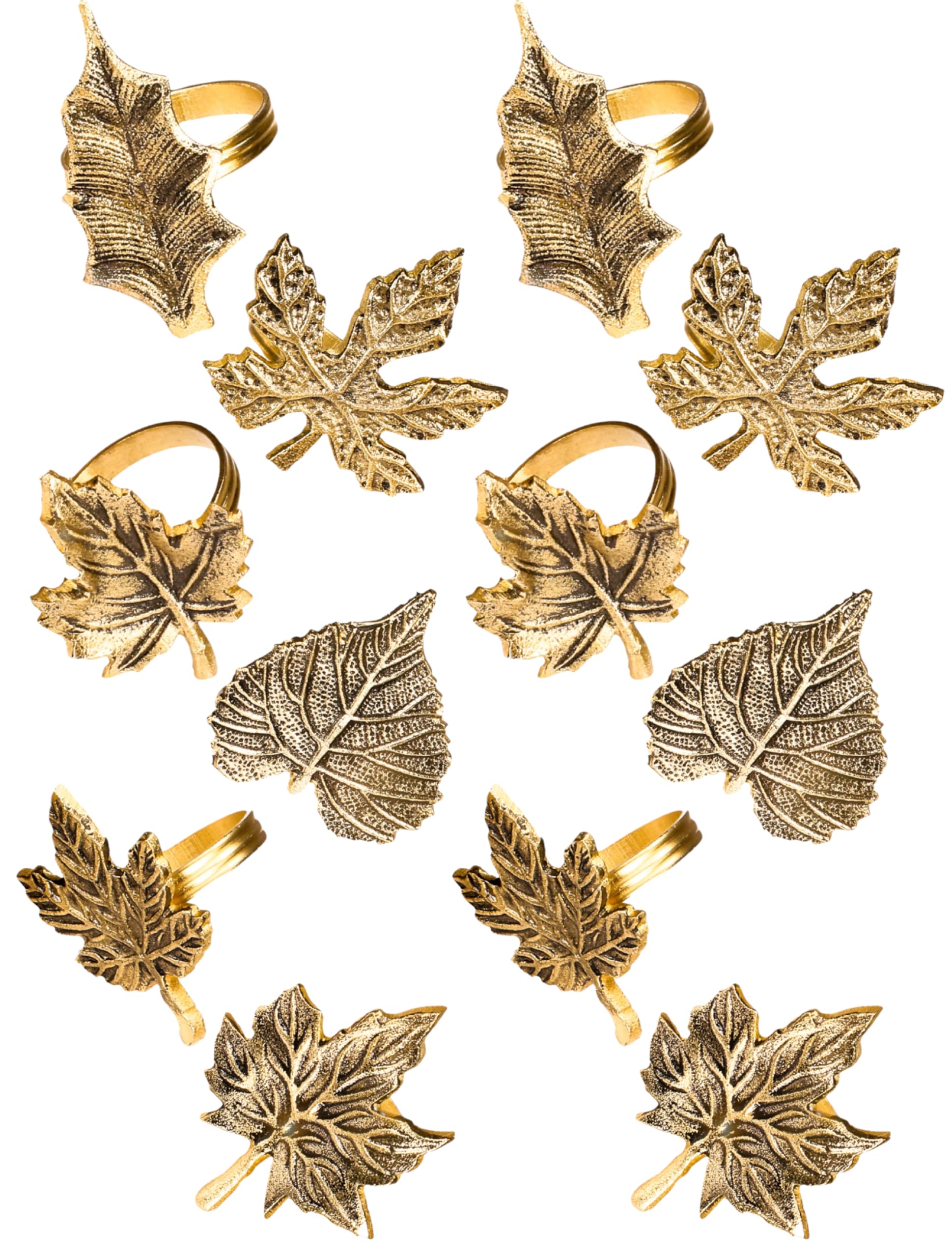 12-Piece Metal Napkin Rings - Antique Gold Harvest Leaf Napkin Rings - Decorative Table Accents for Holiday Party, Dinner, Family Gatherings, Table Décor Weddings & Everyday Use - ALPHA Living HOME