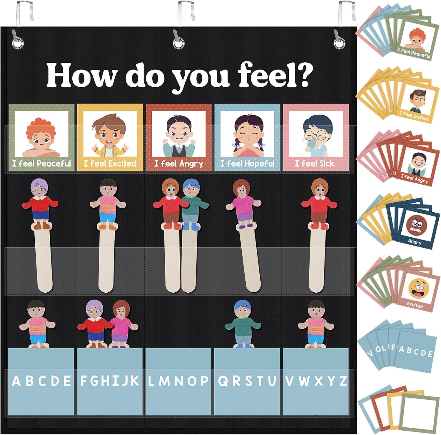 Capoda Emotions Feelings Pocket Chart How Do You Feel Pocket with 50 Emotions Cards Social Emotional Learning Materials Activities for Classroom Preschool Teacher Autism Home Calm Down Corner Supplies