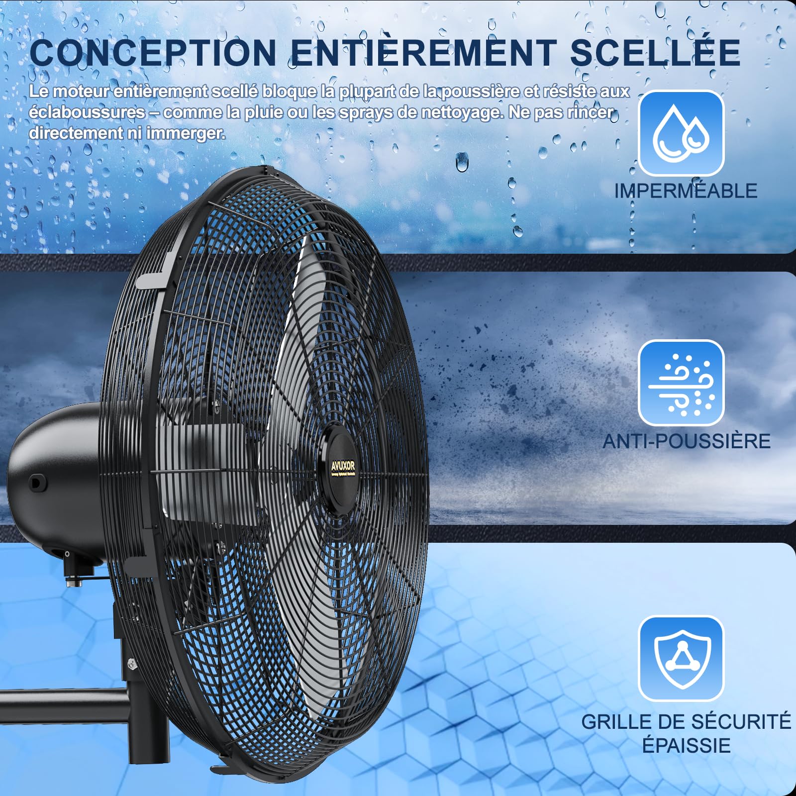 Ventilateur Mural Extérieur 60 cm avec Télécommande, Ventilateur Oscillant 4 Vitesses, Moteur DC Sans Balais Étanche, Ventilateur Industriel pour Garage, Entrepôt, Usine et Maison