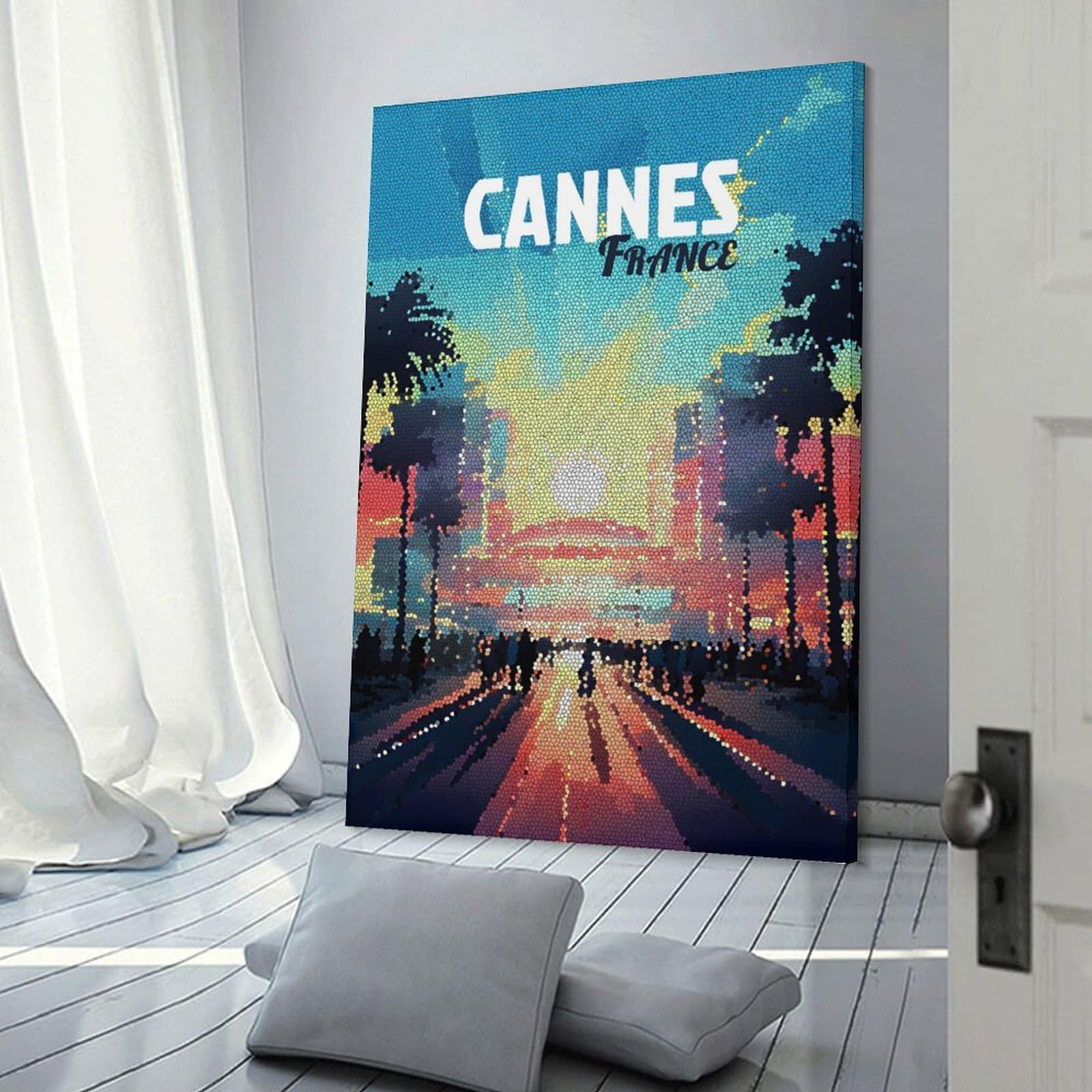 Junmoney Cannes, France Mosaic Art Canvas Art Print, 24x36inch(60x90cm), for Restful Interiors, Bedrooms Or Small Rooms, A Warm Accent for Relaxed Interiors