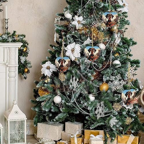 Miniatura 7 de I Love My Dog Dachshunds Adornos de Navidad de cerámica adorno de corazón para árbol de Navidad, corazón colgante de cerámica para árbol de Navidad,