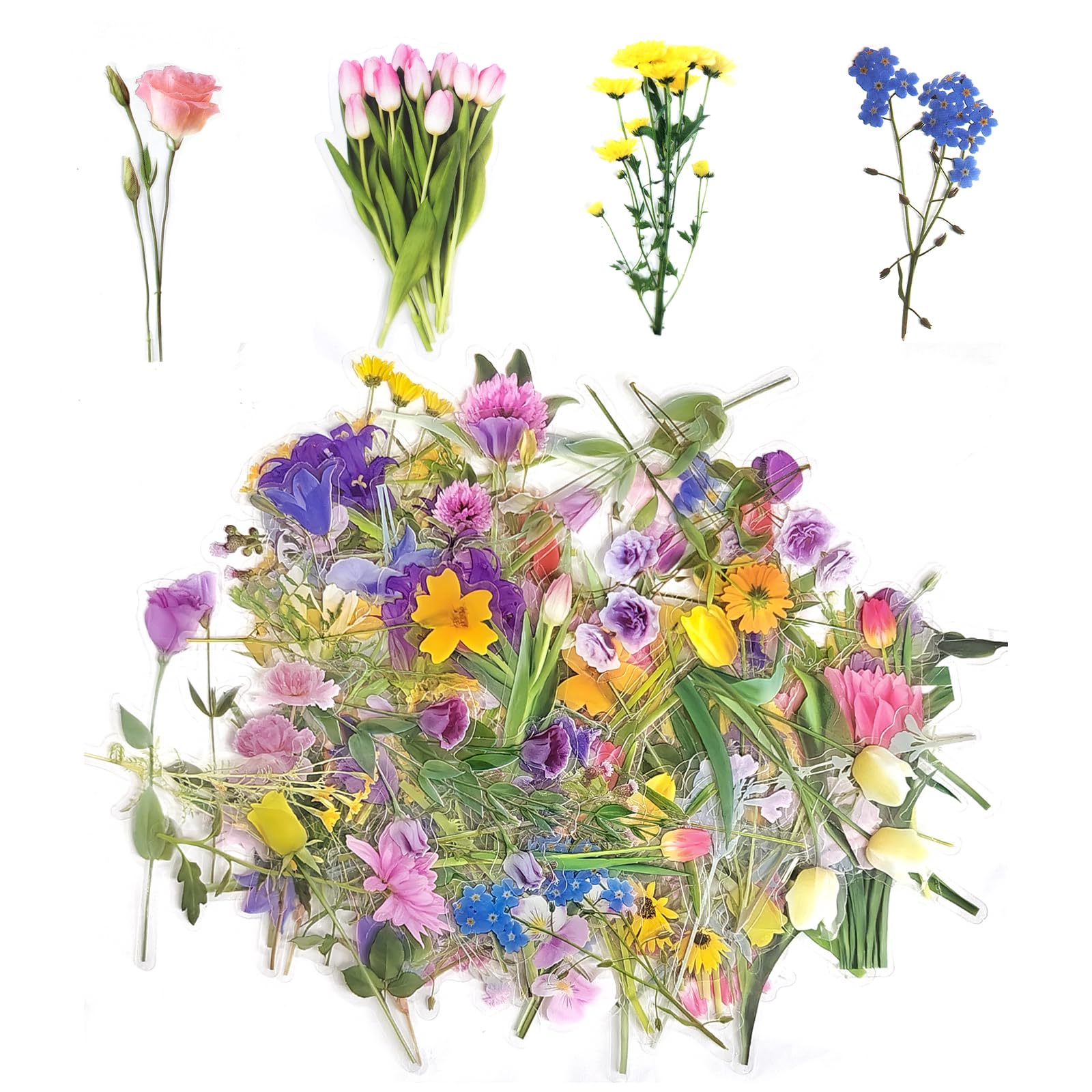 Pegatinas Flores, 160 Piezas Pegatinas Flores Transparentes, Papel Decorativo con Flores,Pegatinas de Temas de la Naturaleza, Pegatinas de Recortes, Adecuadas para Albumes de Recortes, Diario, Calend
