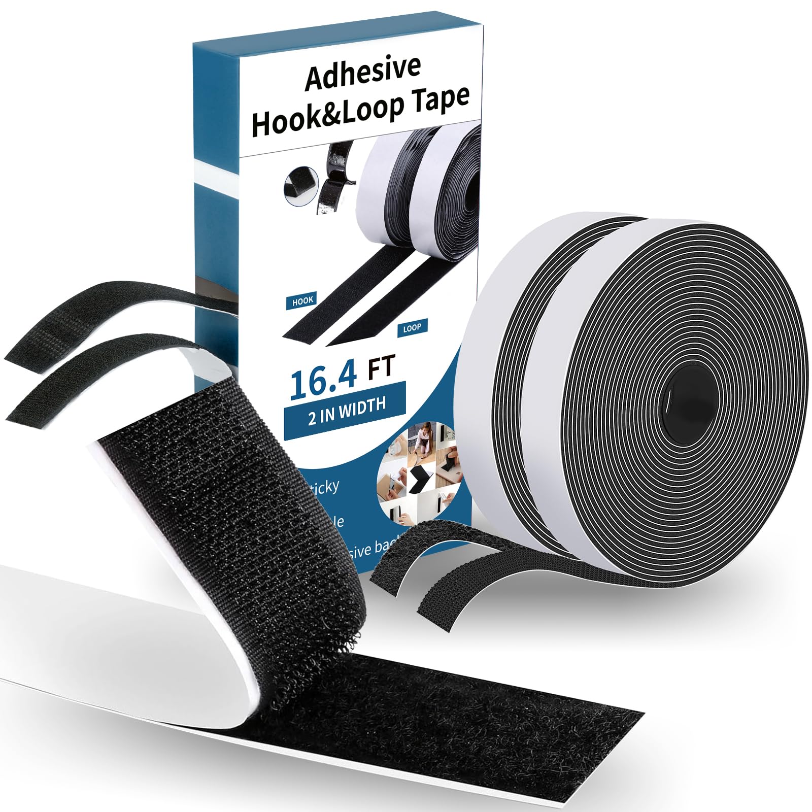 Feltro Adesivo Forte 50 mm x 5 m, Multifunzione Biadesivo per Tessuti per Uso Nnterno ed Esterno, Nero Nastro Biadesivo Extra Forte per Tessuti, Zanzariere, Moquette