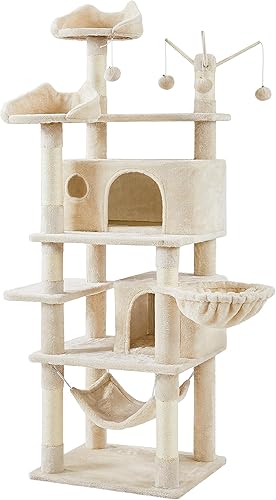 Topeakmart Árbol para gatos, torre para gatos de 67 pulgadas de alto para gatos de interior, árbol de escalada de varios niveles con postes