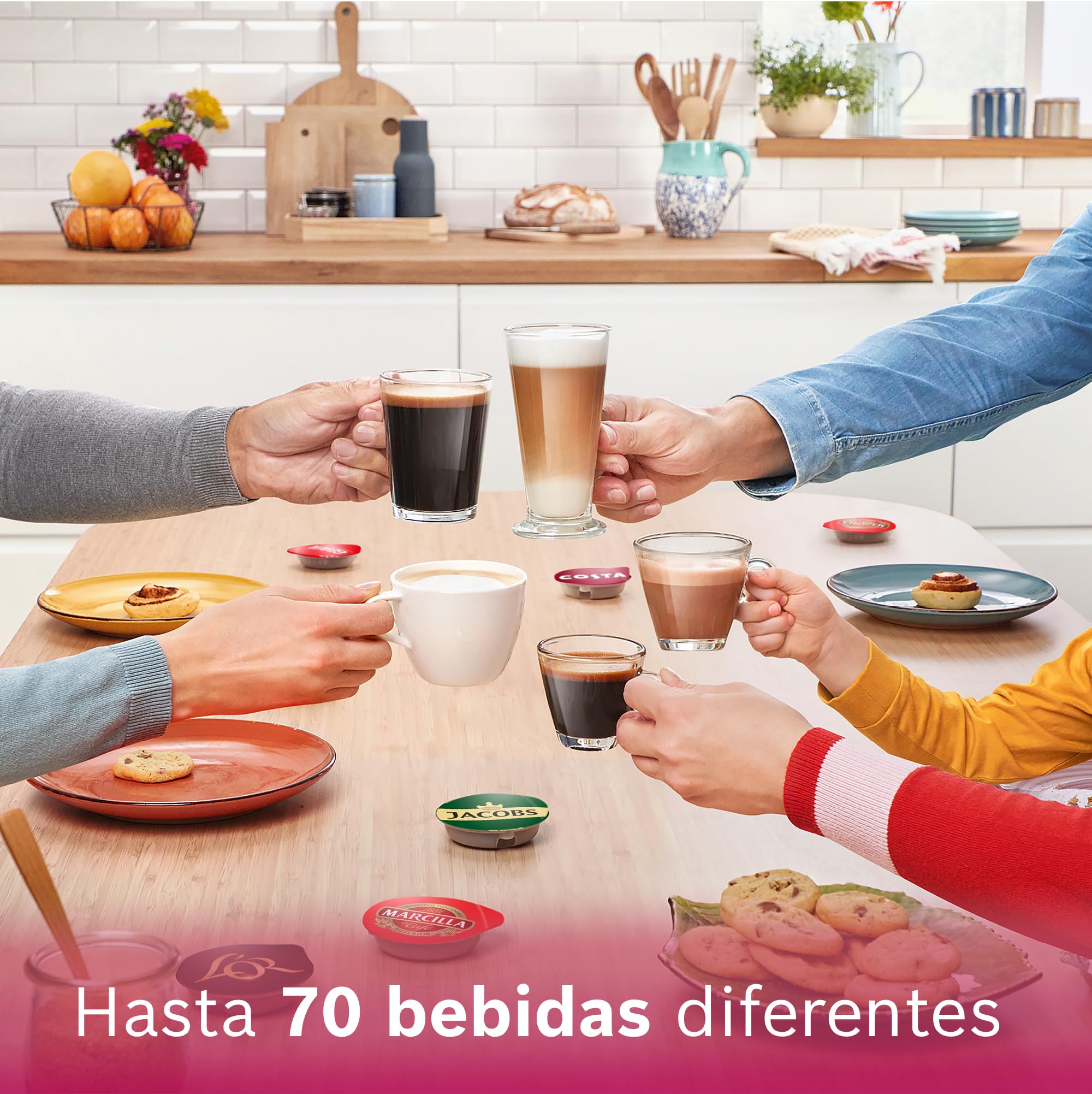 Bosch - Cafetera Tassimo Happy Friendly, Pastillas Descalcificadoras incluidas, Hasta 70 bebidas, OneTouch, INTELLIBREW™, Negro, TAS102EA