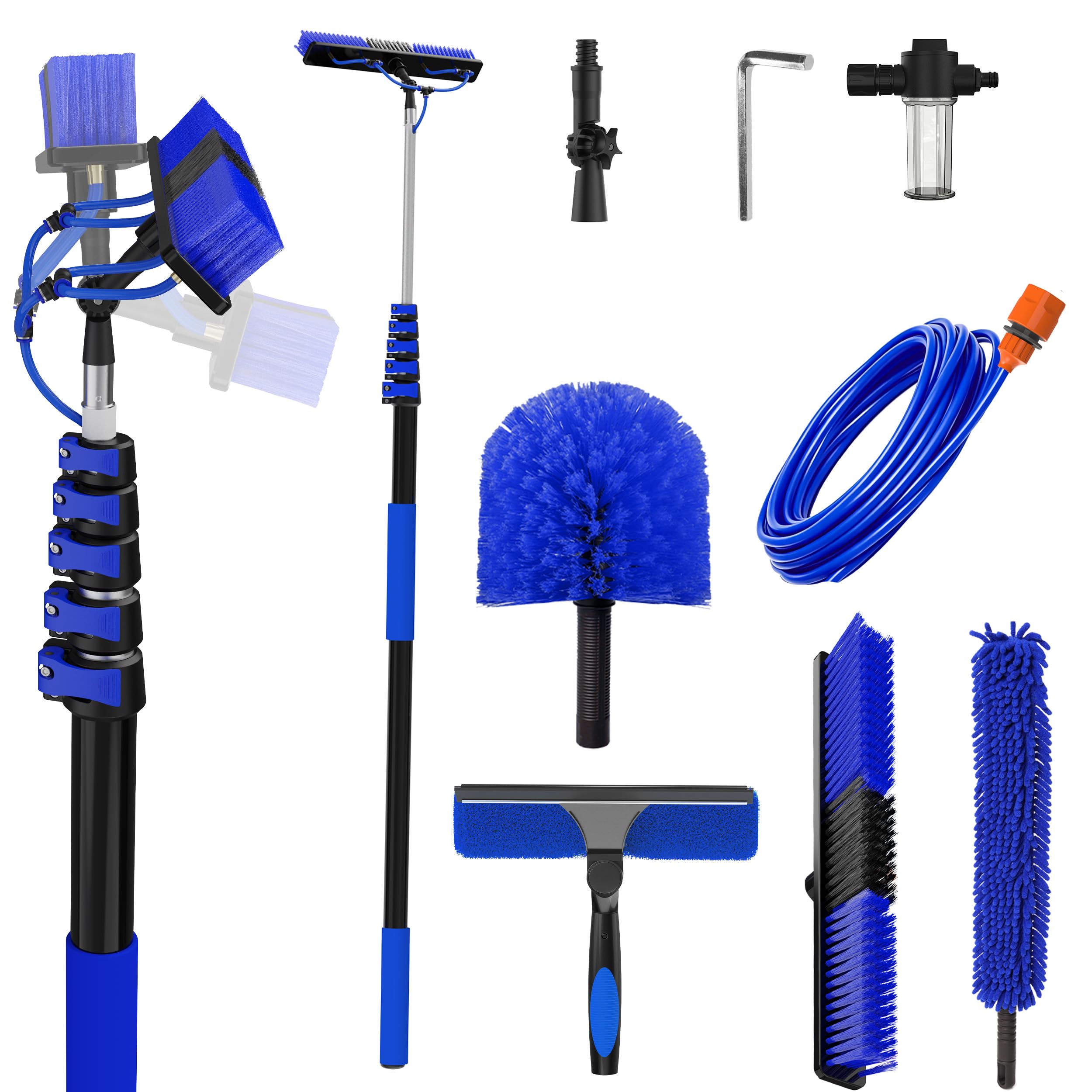 Photo 1 of 30FT Reach Solar Panel Cleaning Brush Kit with 5-24FT Telescoping Pole, 40FT Hose, 20" Water Fed Brush, Soap Dispenser, Cobweb Duster, Squeegee & High Ceiling Duster for Roof, RV, Gutter, Boat, Deck