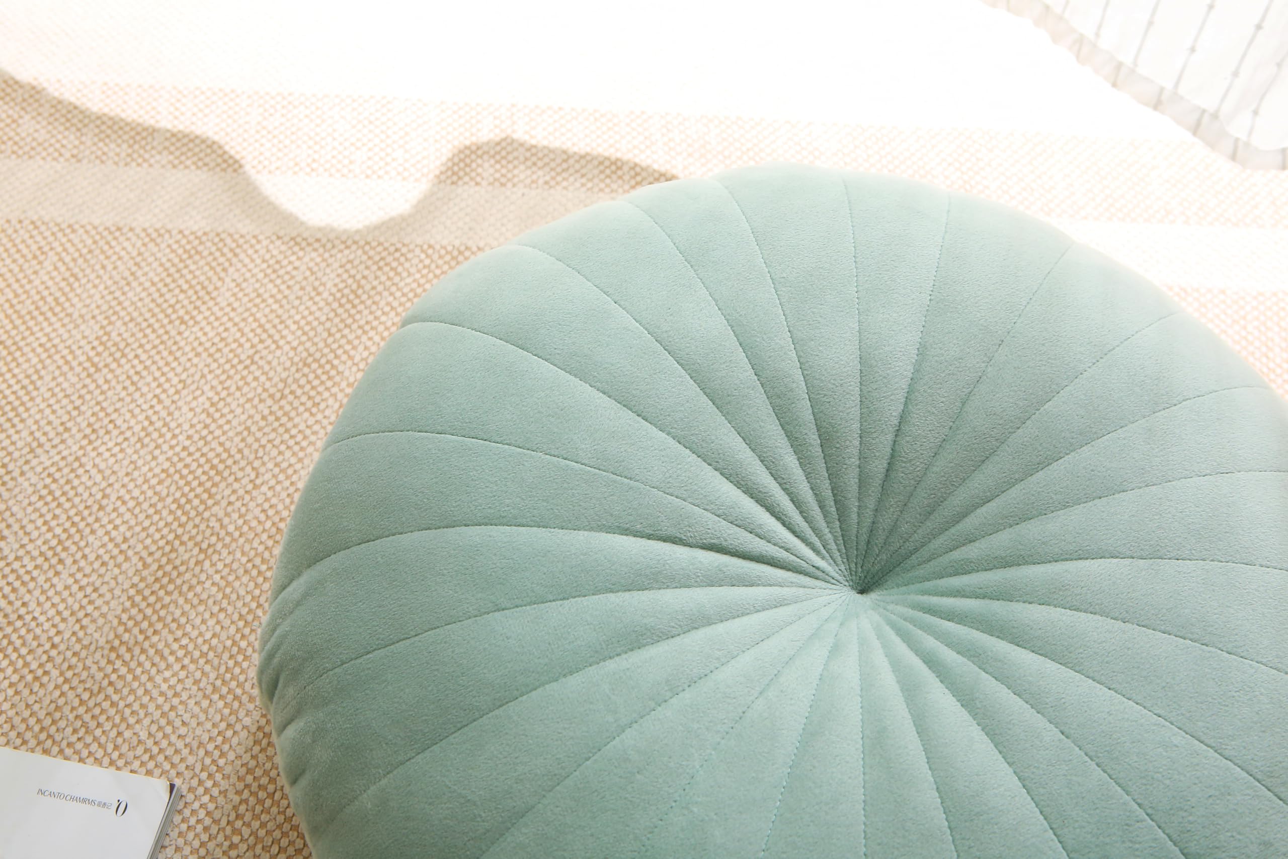 Cuscino da Pavimento per Meditazione, Cuscino Rotondo Grande per Pavimento, Seduta per Adulti, Cuscini Spessi in Velluto per Yoga, Soggiorno, Balcone, Tatami, Esterno, 45,7 cm (Verde)