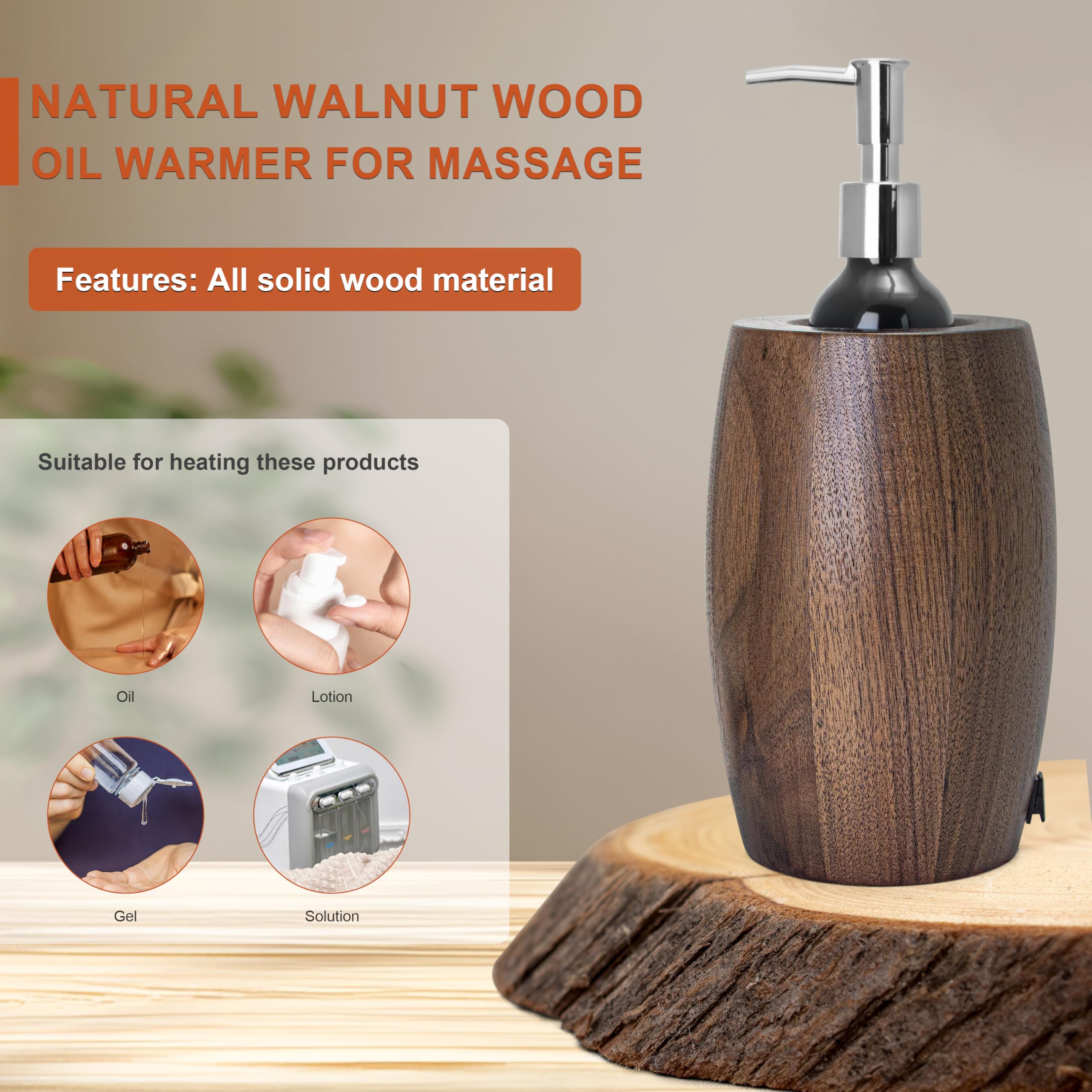 Elitzia Massaggio in noce massello scalda olio con pompa in acciaio inox bottiglia | 70W Intelligente 50-60 ° C Temperatura Costante Lozione Gel Crema Riscaldatore per Spa Salon Home Massage ETAW02C