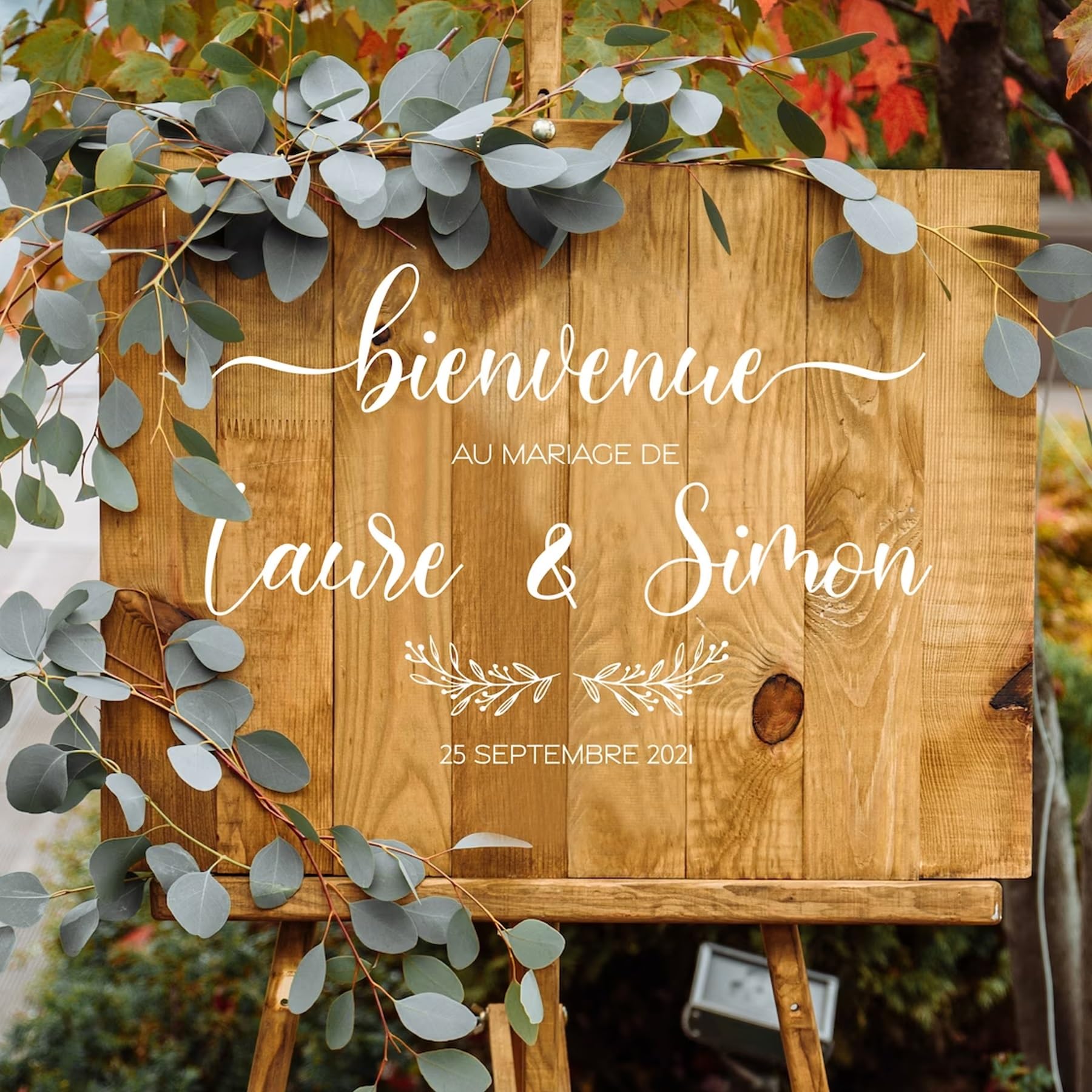 Señal De Bienvenida Personalizada Francesa, Pegatina For Fiesta De Boda, Señal De Entrada De Boda, Señal De Boda De Madera Personalizada, Nombre, Fecha Opcional, Boda Personalizada, Boda Bricolaje ( S