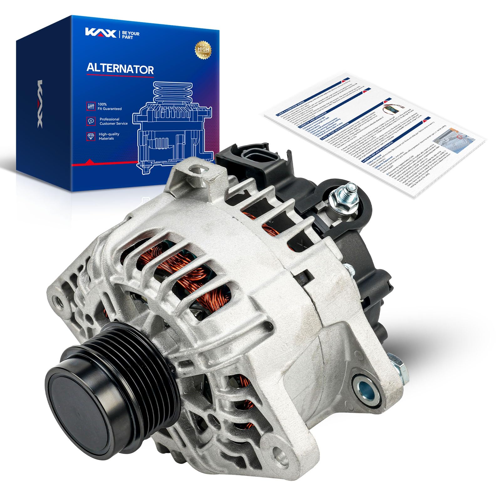 KAX Alternator 11609N Compatible With Kia Soul 2016 Replace 11609N 12V 110Amp CW 6-Groove Pulley