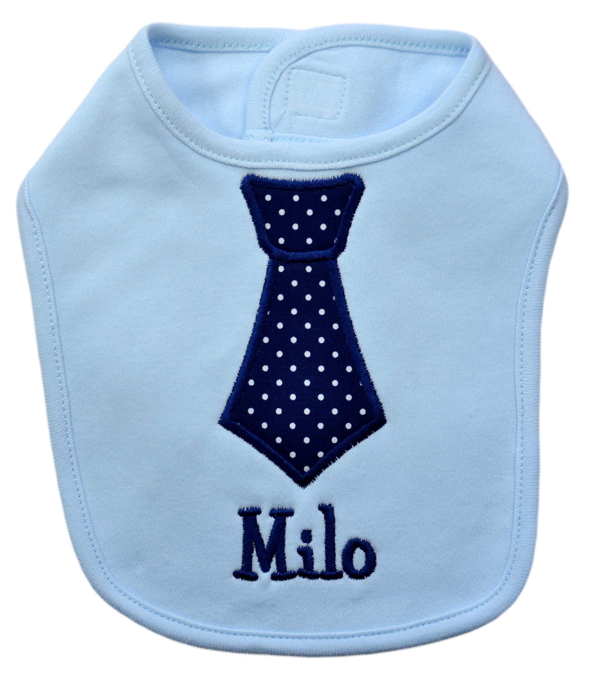 Funny Girl Designs Personalized BIB for Baby Boys Embroidered with Your Custom Name with Fabric Neck Tie