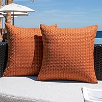 Kevin Textile Waterproof Outdoor Throw Pillow Covers Pack of 2, 18x18 Farmhouse Burnt Orange for Patio Garden Sofa Bench
