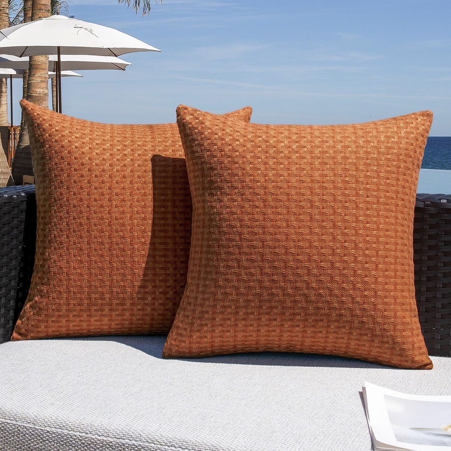 Kevin Textile Fall Outdoor Waterproof Throw Pillow Covers Pack of 2 Farmhouse Decorative Cushion Covers for Garden Patio Tent Balcony Bench Couch Sofa