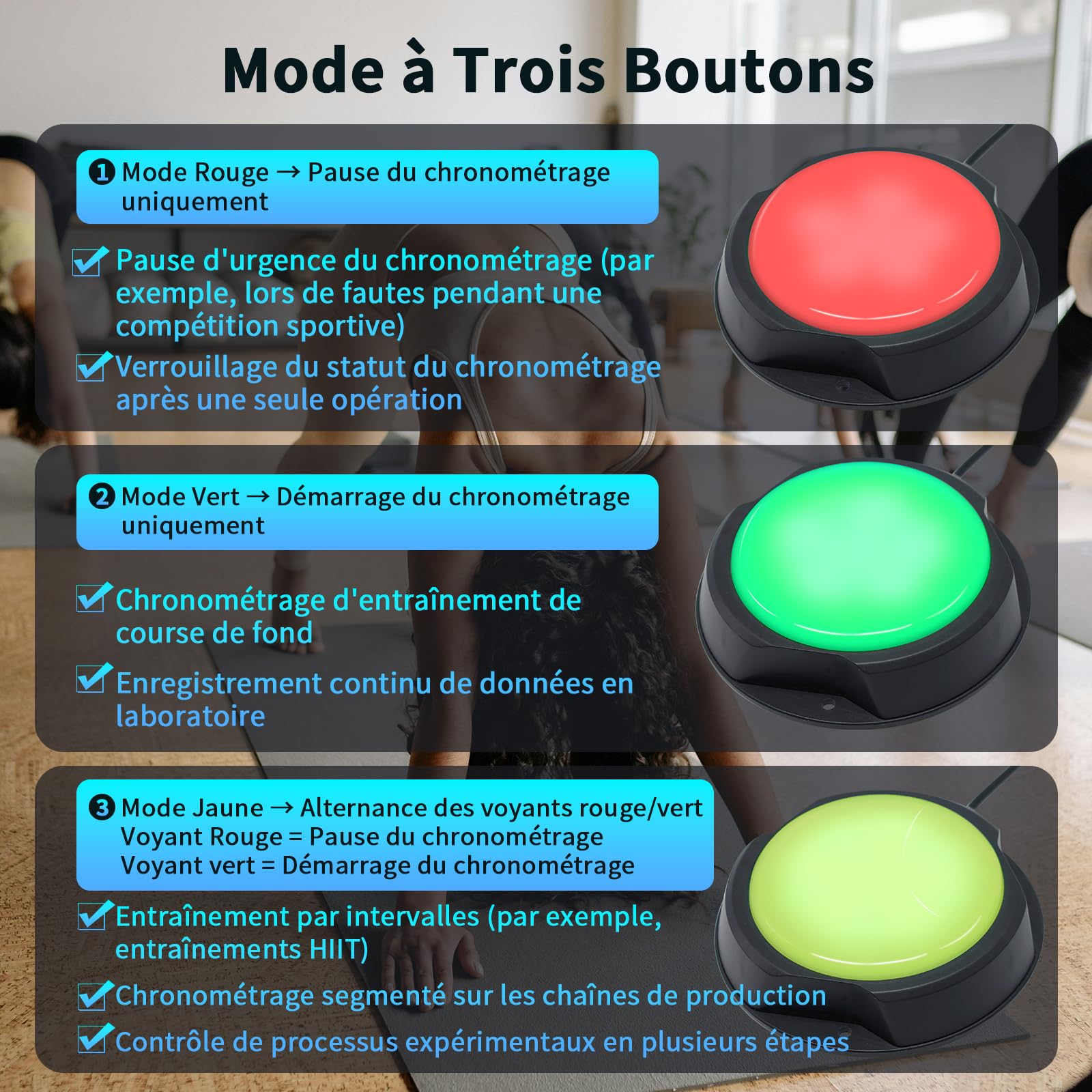 Minuterie avec Bouton Marche/Arrêt sans Fil, Minuteur et Chronomètre Digital, Horloge Murale Numérique avec Télécommande, Intervall Timer, Timer 12/24H pour Fitness, Home Gym (1 Bouton)