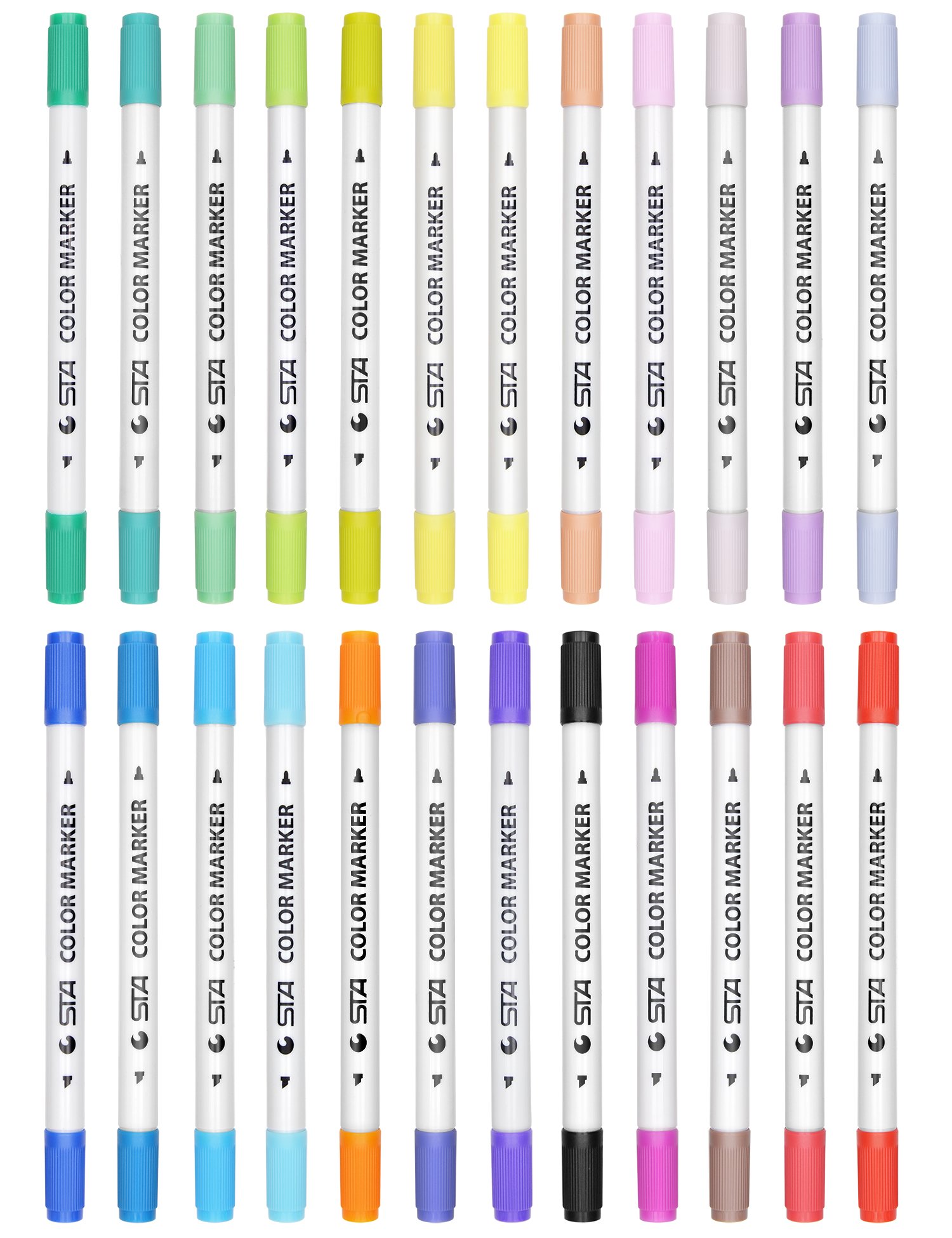 Minhe Twin Tips 1mm/4mm 24 Coloured Markers Water-based Ink Drawing Marker Art Supplies