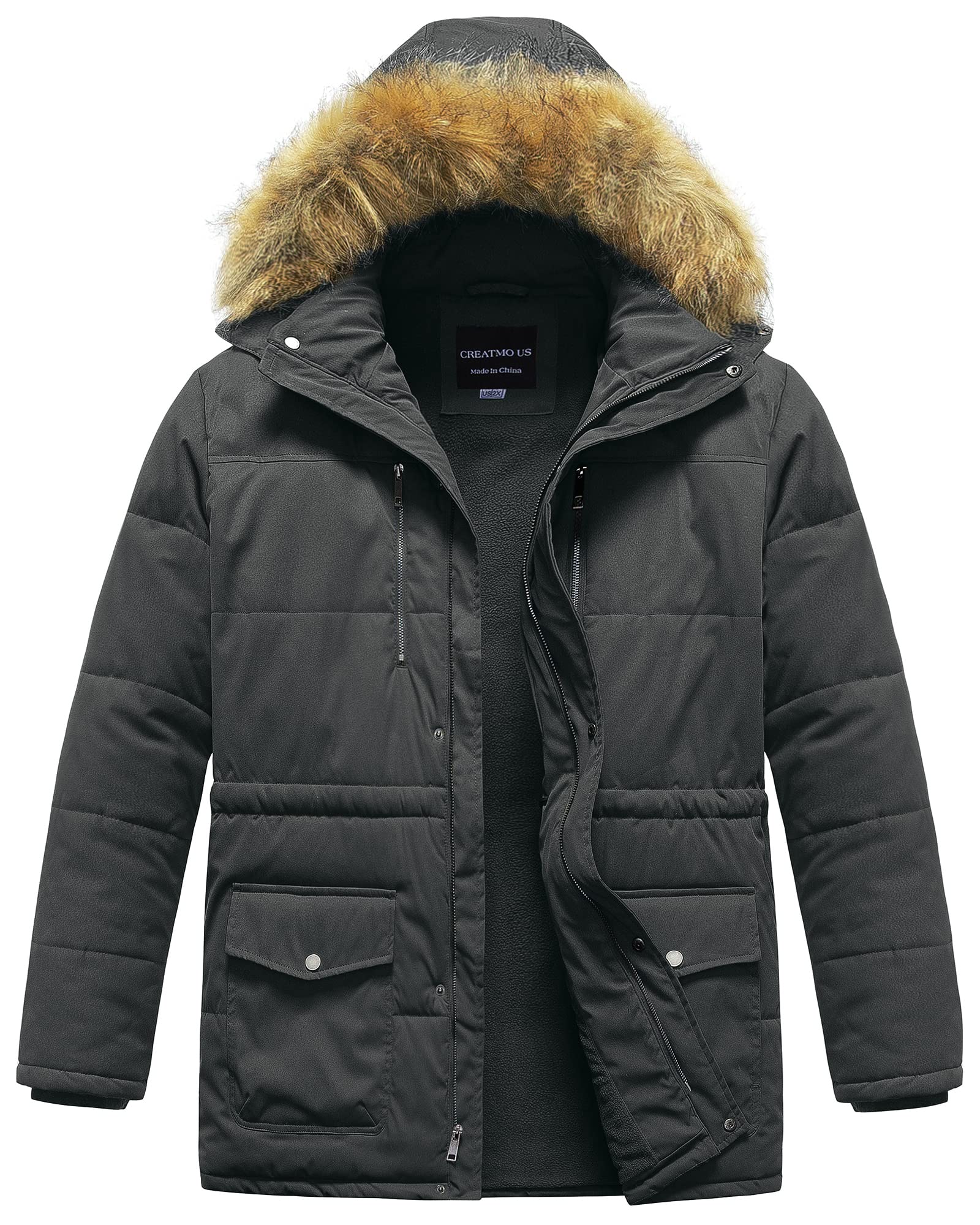 Men's Big and Tall Winter Coat Waterprpoof Long Puffer Jacket Thicken Parka with Removable Fur Hooded